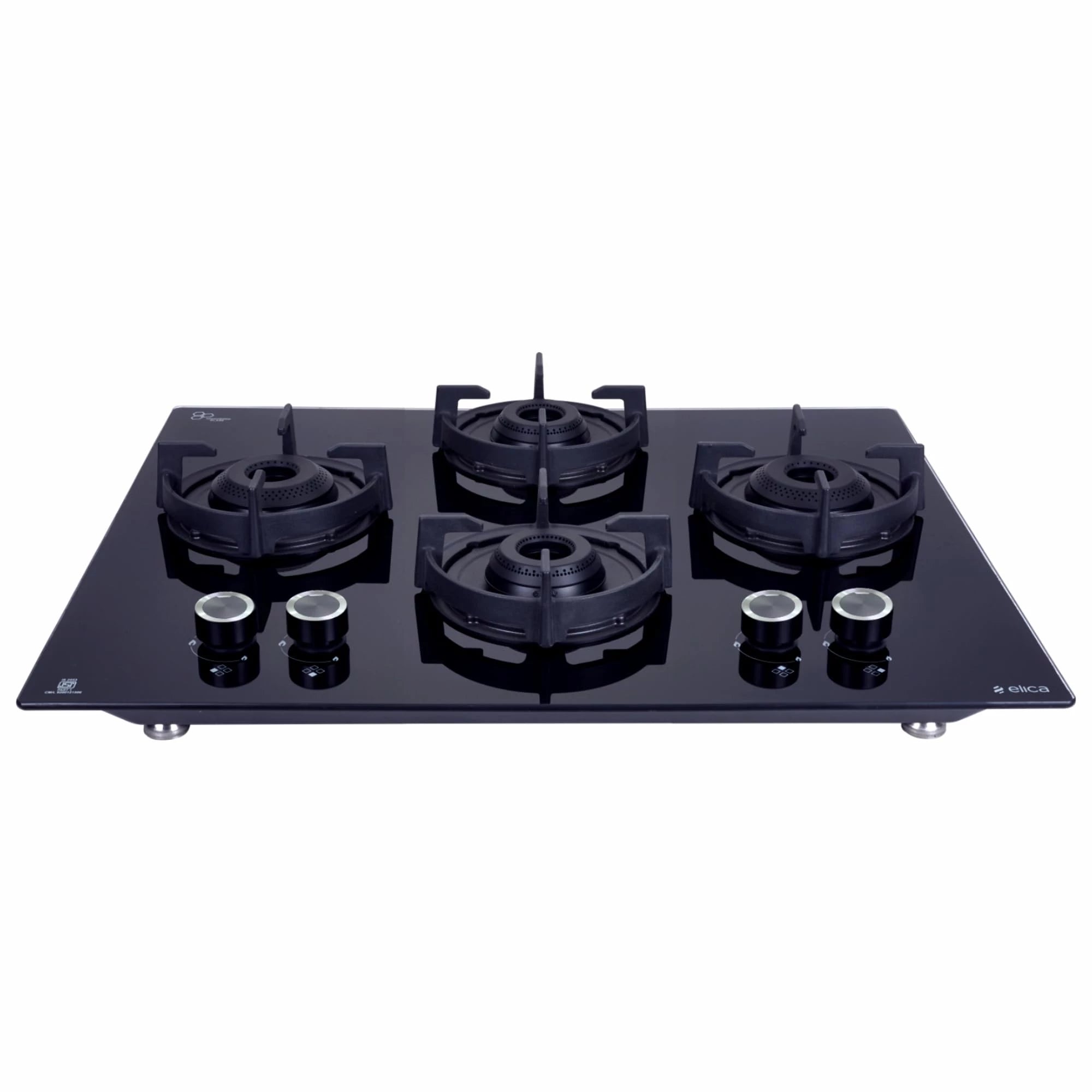 Elica FLEXI 460 LOTUS IND HD BRASS 4 Burner Gas Stove - Auto Ignition, Glass Top, Full Brass Multi-Flame Burners
