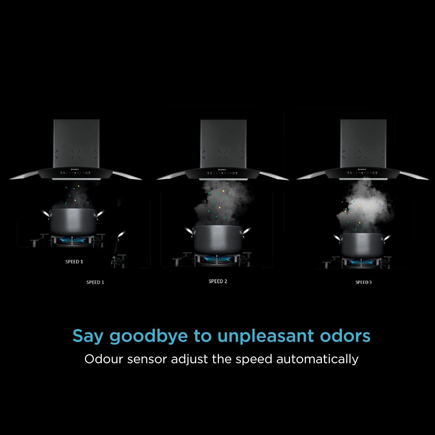 Faber 90cm Autoclean Smart Chimney with Odour Sensor | Hands-Free Operation | Remote Control | 1350 m3/hr Hood Stella 3D IN HC SC FL BK 90