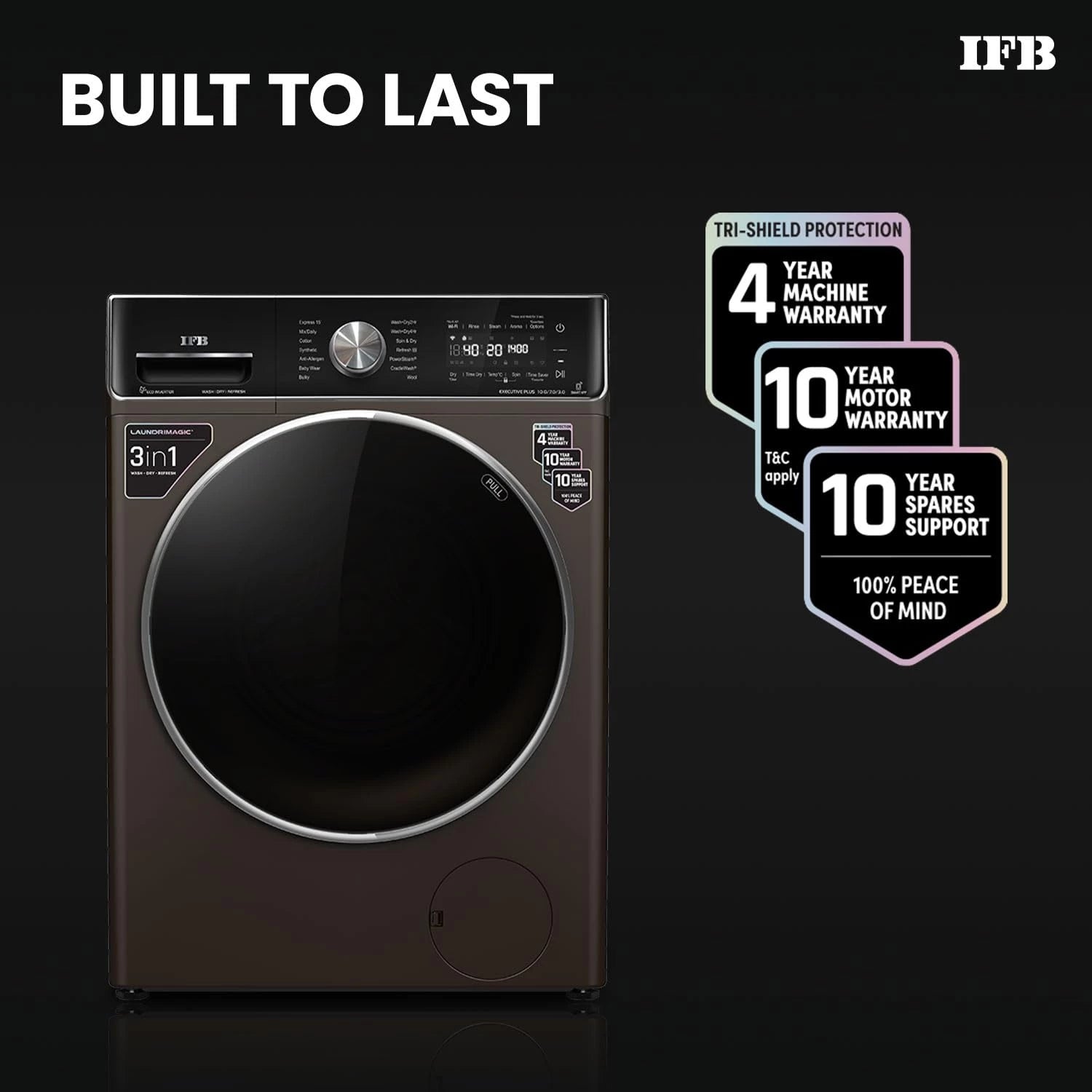 IFB 10 Kg/7 Kg/3 Kg 3-in-1, AI Powered, Fully Automatic Washer Dryer Refresher (IFB Laundrimagic®, EXECUTIVE PLUS ZXM, 9 Swirl Wash, Eco Inverter Technology, Mocha)