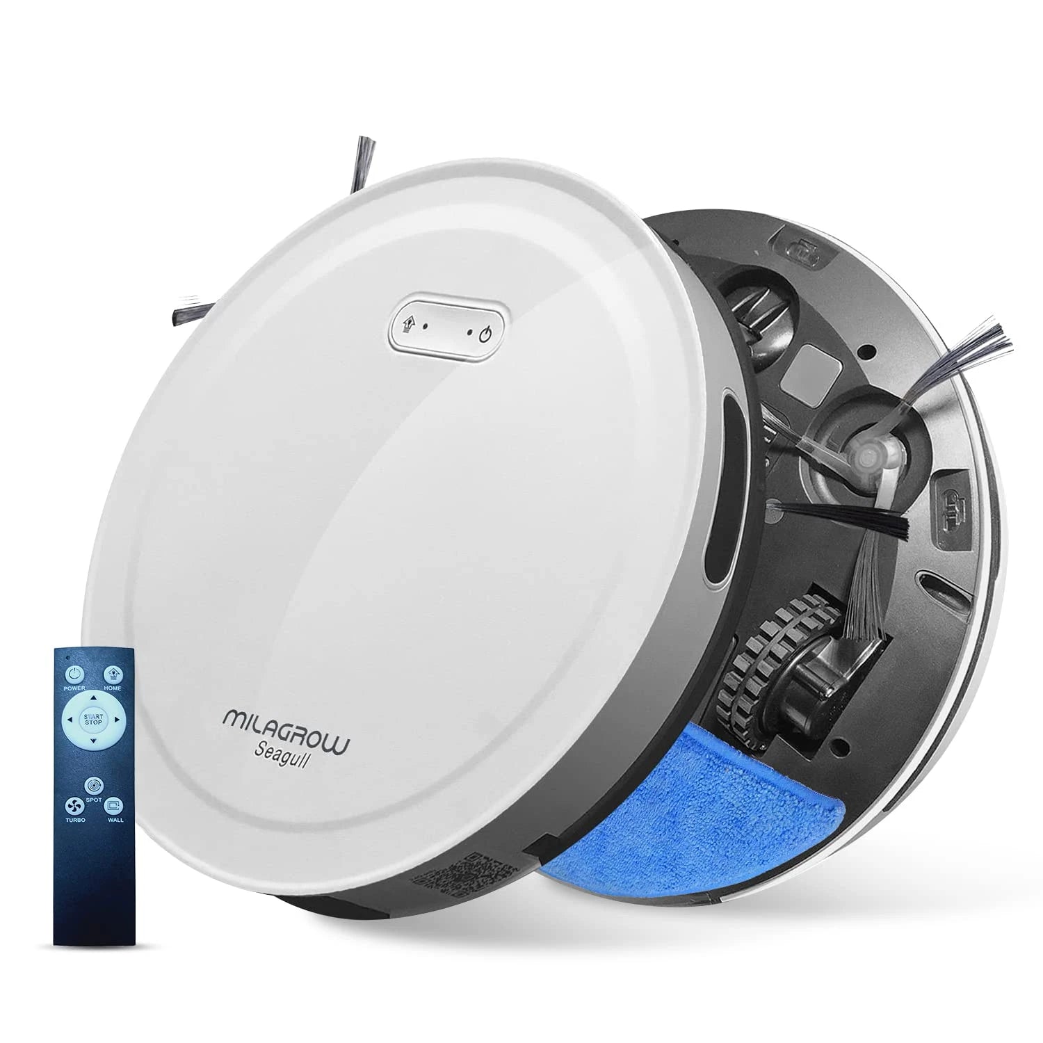MILAGROW Seagull Prime Robot Vacuum Cleaner with Remote Control, 1500Pa Autoboost Suction, Mapping, Slight Wet Mopping Without Water Tank, Scheduling, Self-Charge, 3 Cleaning Modes, APP (White)