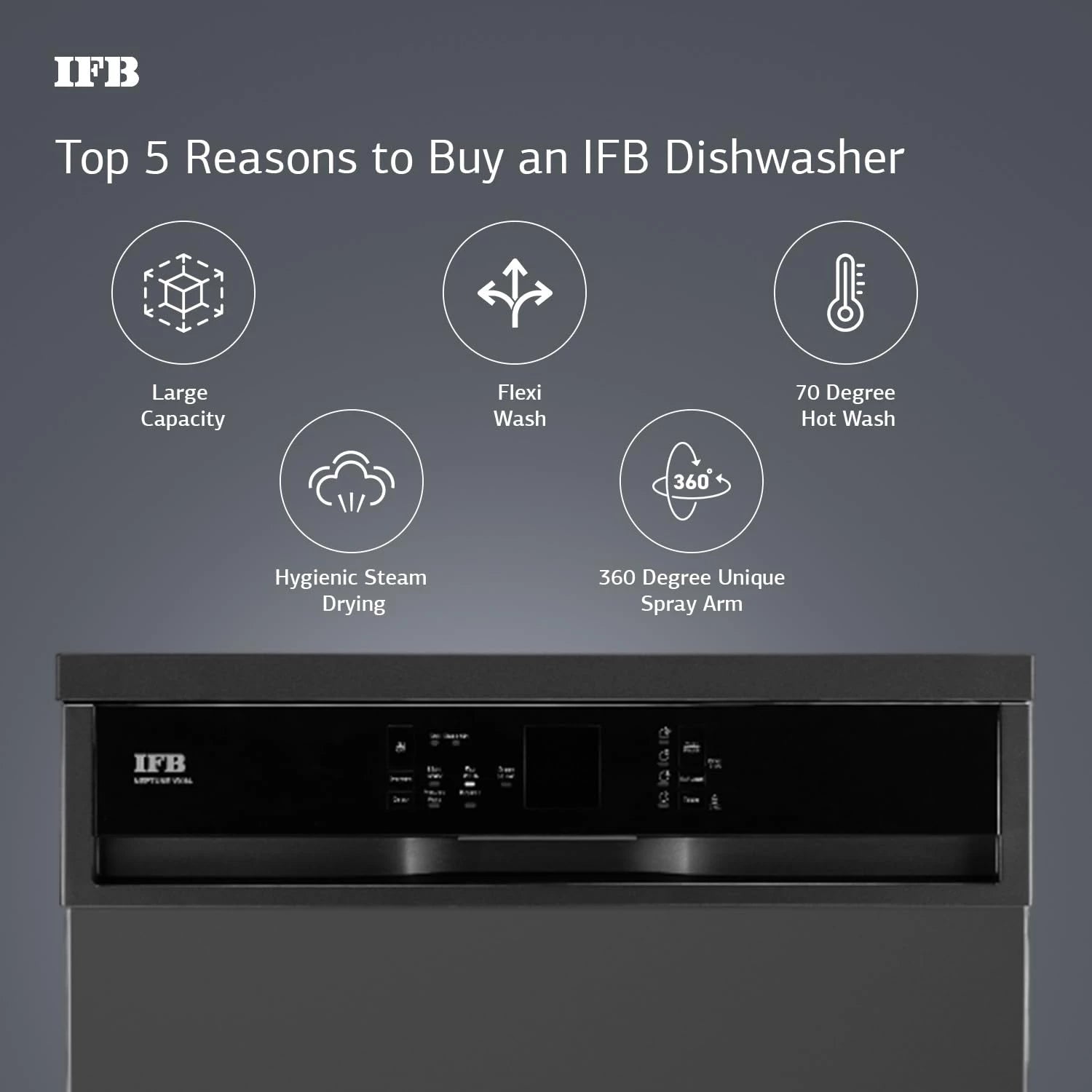 IFB 14 Place Settings with DeepClean® Technology Freestanding Dishwasher (Neptune VX14, Inox Grey, 70° Hot Water Wash with Hygienic Steam Drying, Perfect for Indian Utensils)
