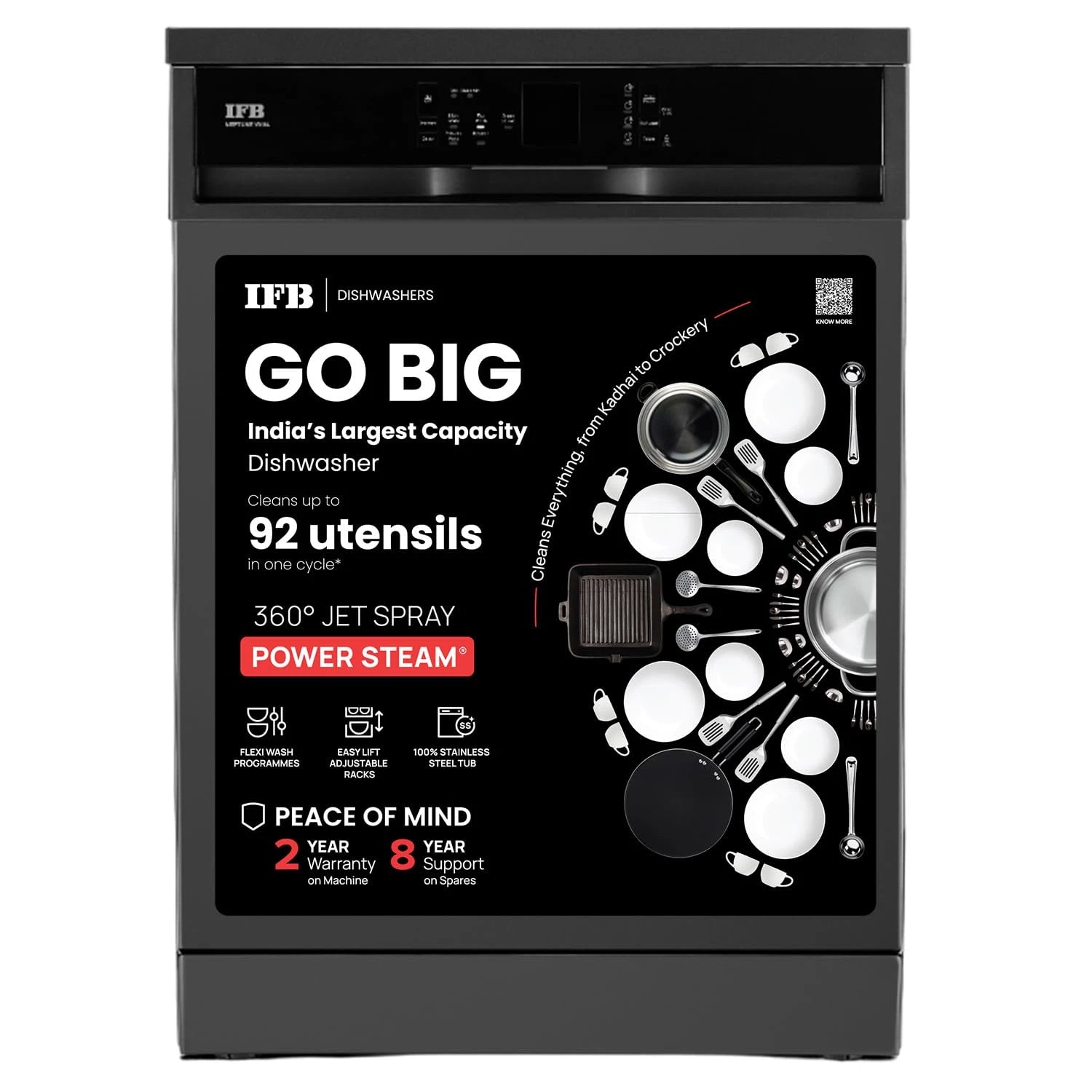 IFB 14 Place Settings with DeepClean® Technology Freestanding Dishwasher (Neptune VX14, Inox Grey, 70° Hot Water Wash with Hygienic Steam Drying, Perfect for Indian Utensils)