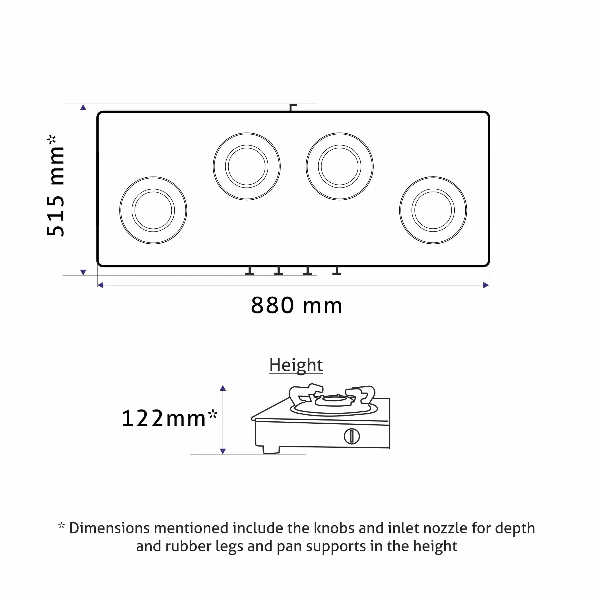 Glen 4 Burner Glass Gas Stove | High Flame Forged Brass Burners | Crown Pan Supports | Toughened Glass Top | ISI Certified | Black (CT1044GTBBBLHFCP)