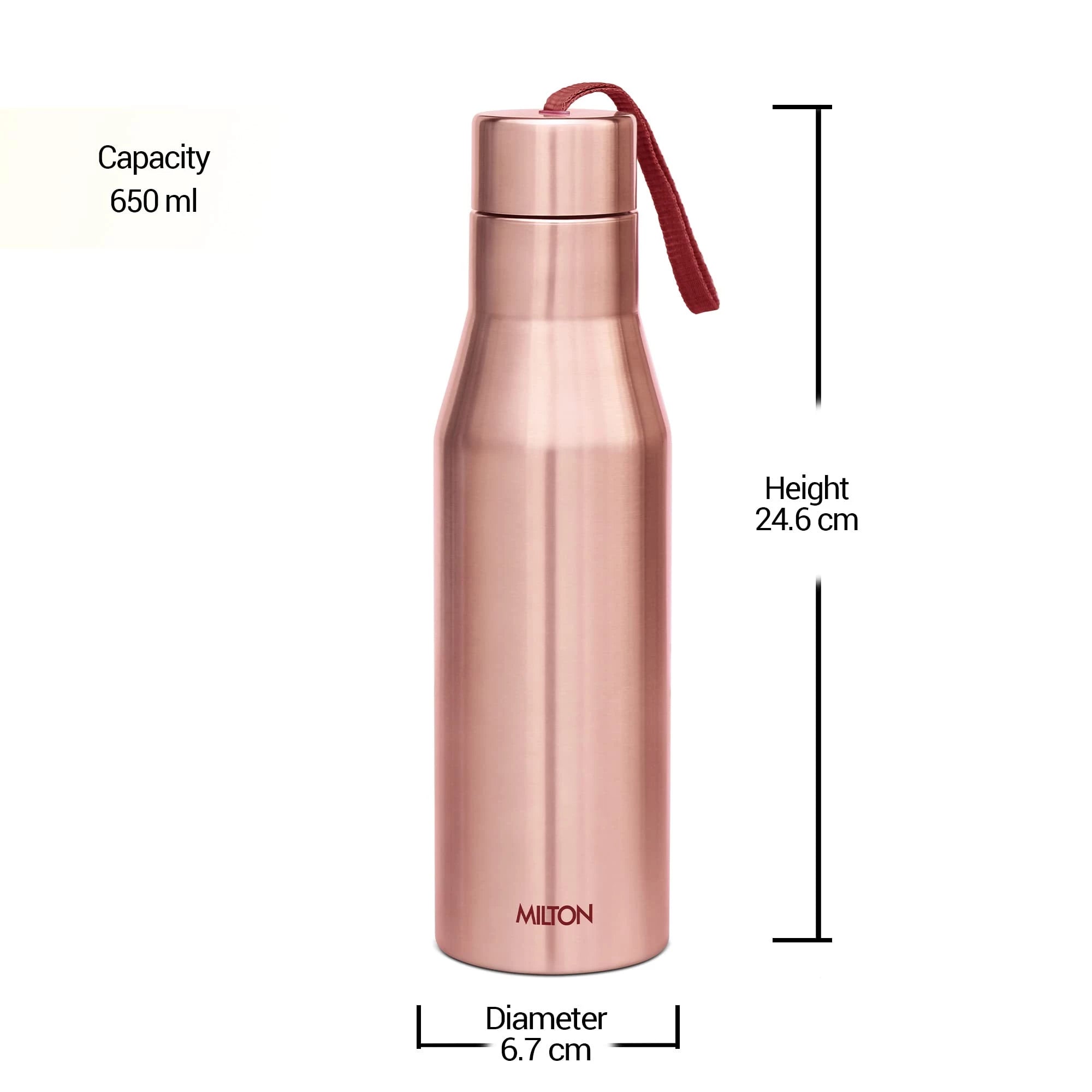 MILTON Super 750 Single Wall Stainless Steel Bottle, 650 ml, Copper | Leak Proof | Office, Gym, Home, Kitchen, Hiking, Treking, Travel | Pack of 1