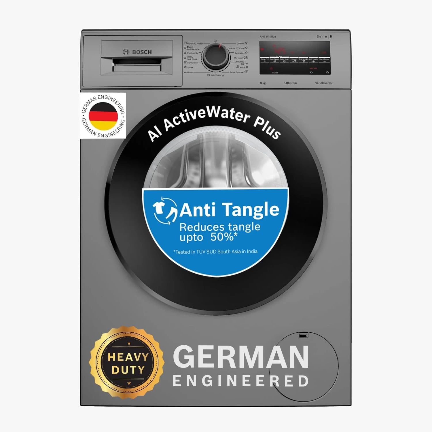 Bosch 8 kg 5 Star Fully-Automatic Front Loading Washing Machine (WAJ2846PIN, Titanium, AI active water plus, In-Built Heater)