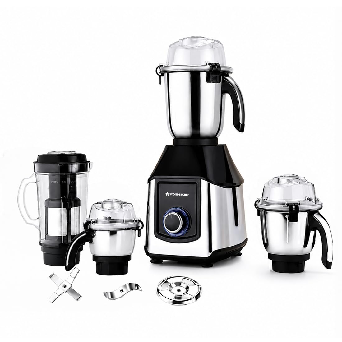 Wonderchef 63155306 Inox SS 1000W 4-jar Black Mixer Grinder