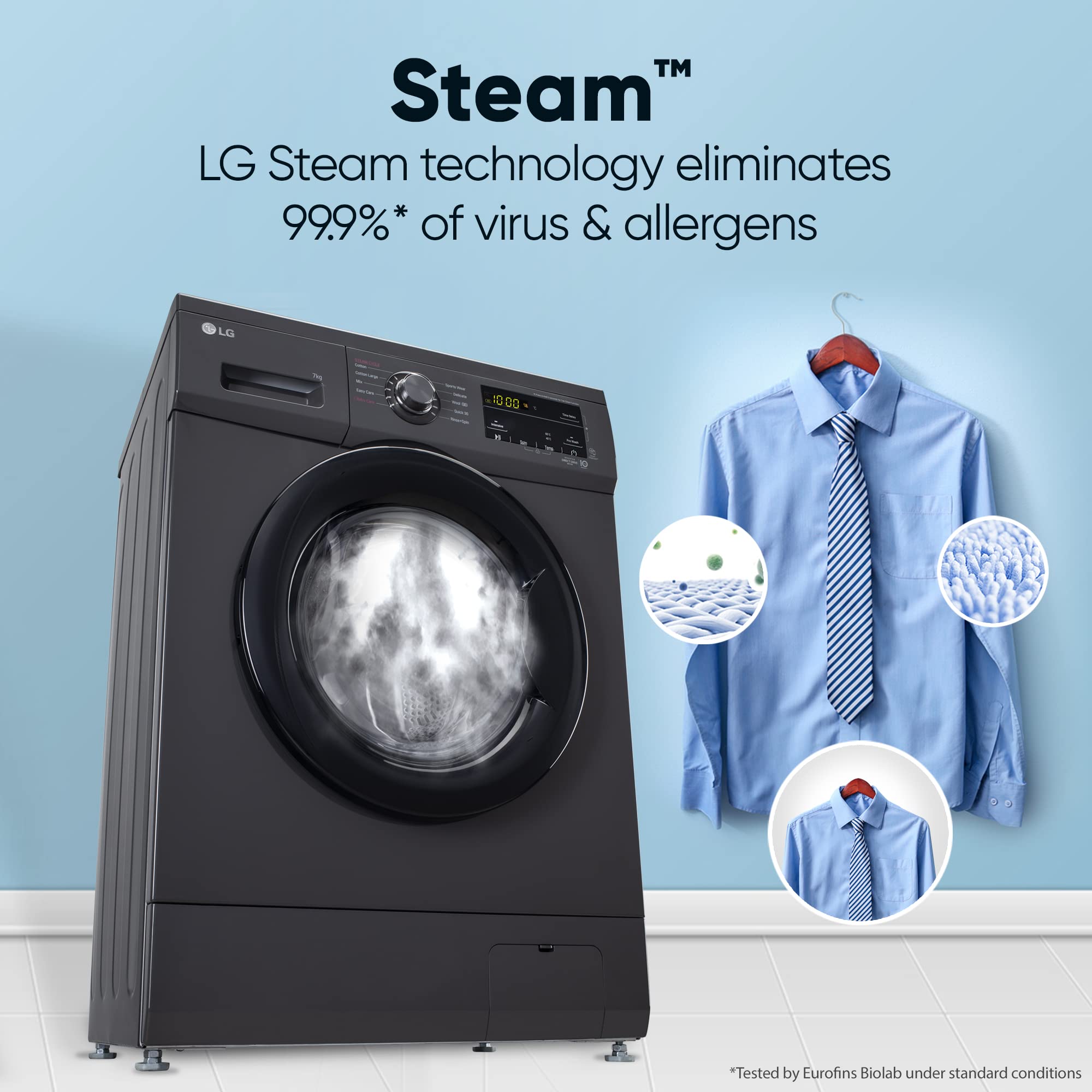 LG 7 Kg, 5 Star, Direct Drive Technology, Steam Wash, 6 Motion DD, Smart Diagnosis, Fully-Automatic Front Load Washing Machine (FHM1207SDM, Allergy Care, In-Built Heater, Touch Panel, Middle