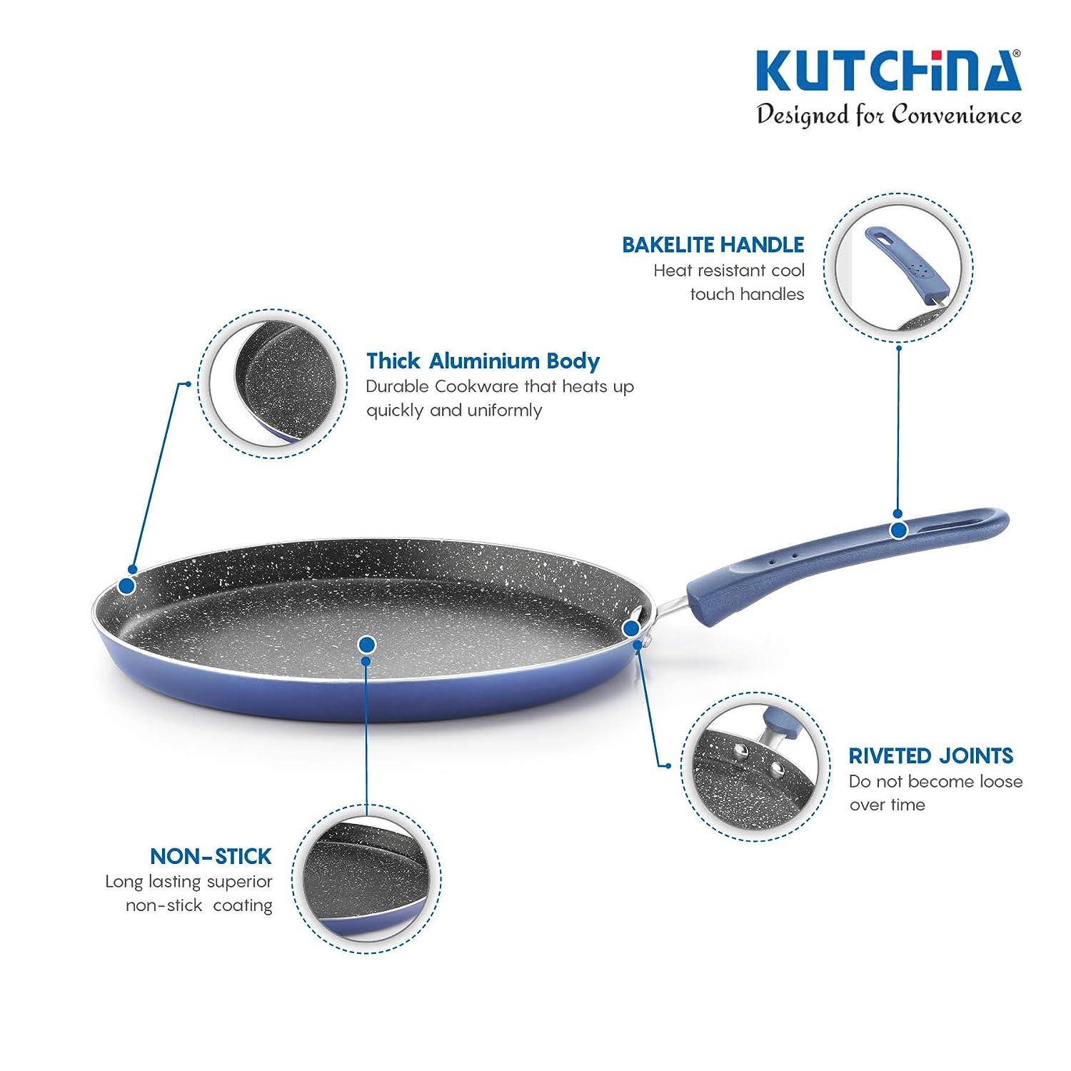 KUTCHINA Endura Omni 28 cm Tawa 4 Layer Non-Stick Cookware Coating with Marble Finish, PFOA Free & Metal Spoon Friendly