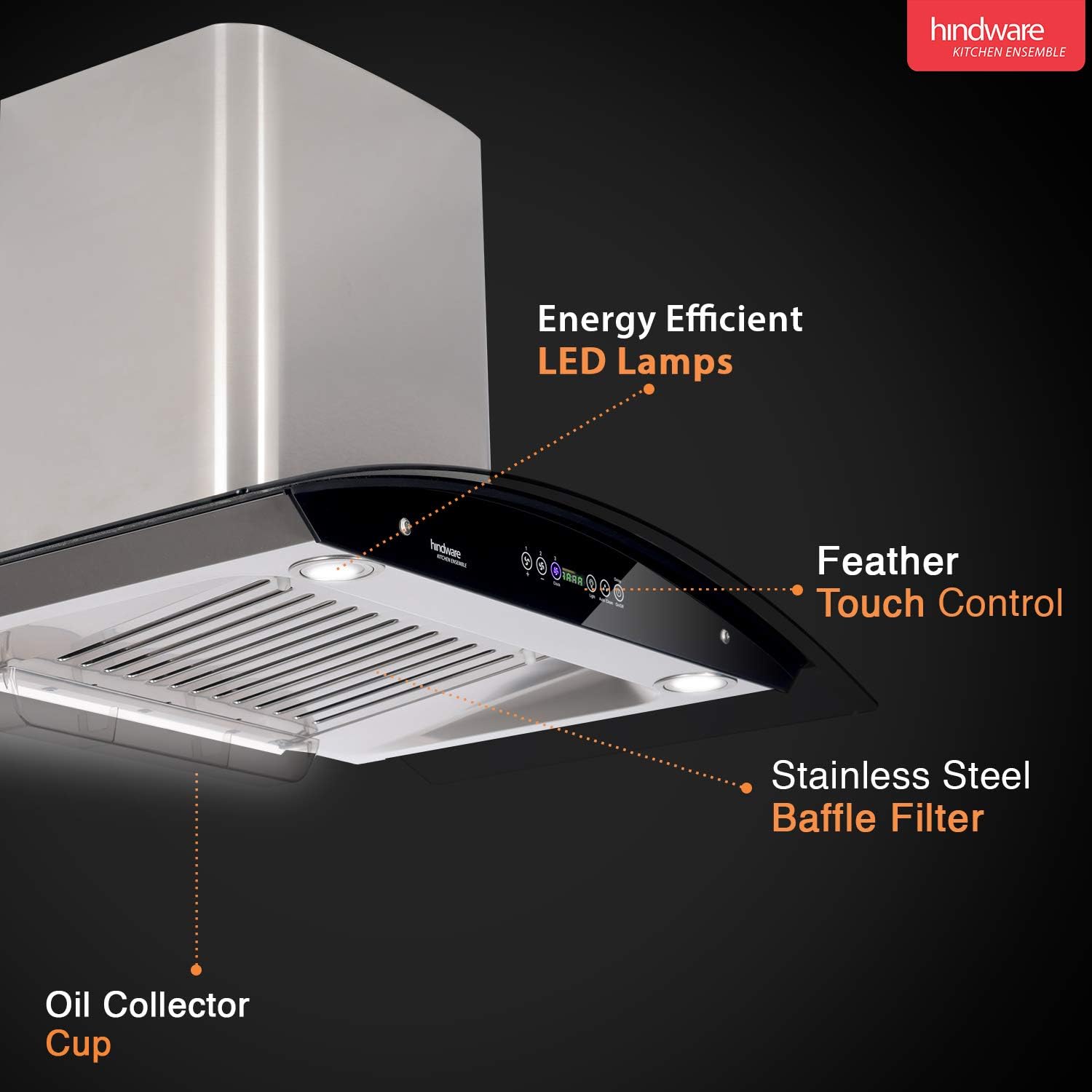 Hindware Cleo Plus Heat Autoclean Chimney - 90cm, 1200m3/hr, SS
