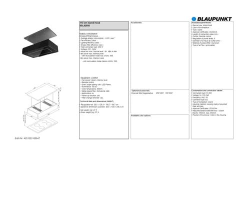 Blaupunkt 5SL92500 4-Level Fan Power (220-240V) with 3 Power Levels + 1 Intensive Level and 4,000K Temperature