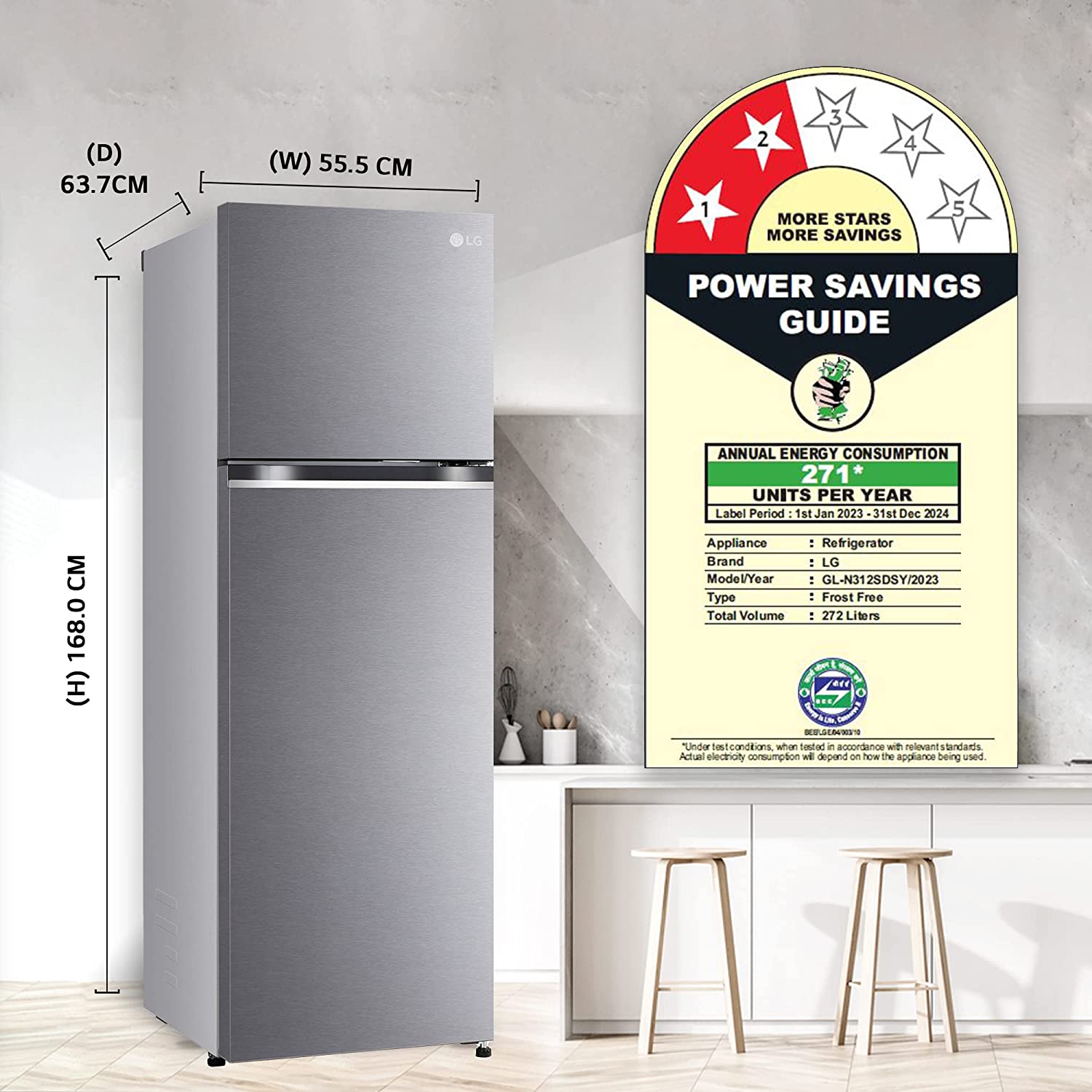 LG 272 L 2 Star Double Door Refrigerator GL-N312SDSY ‎Dazzle Steel