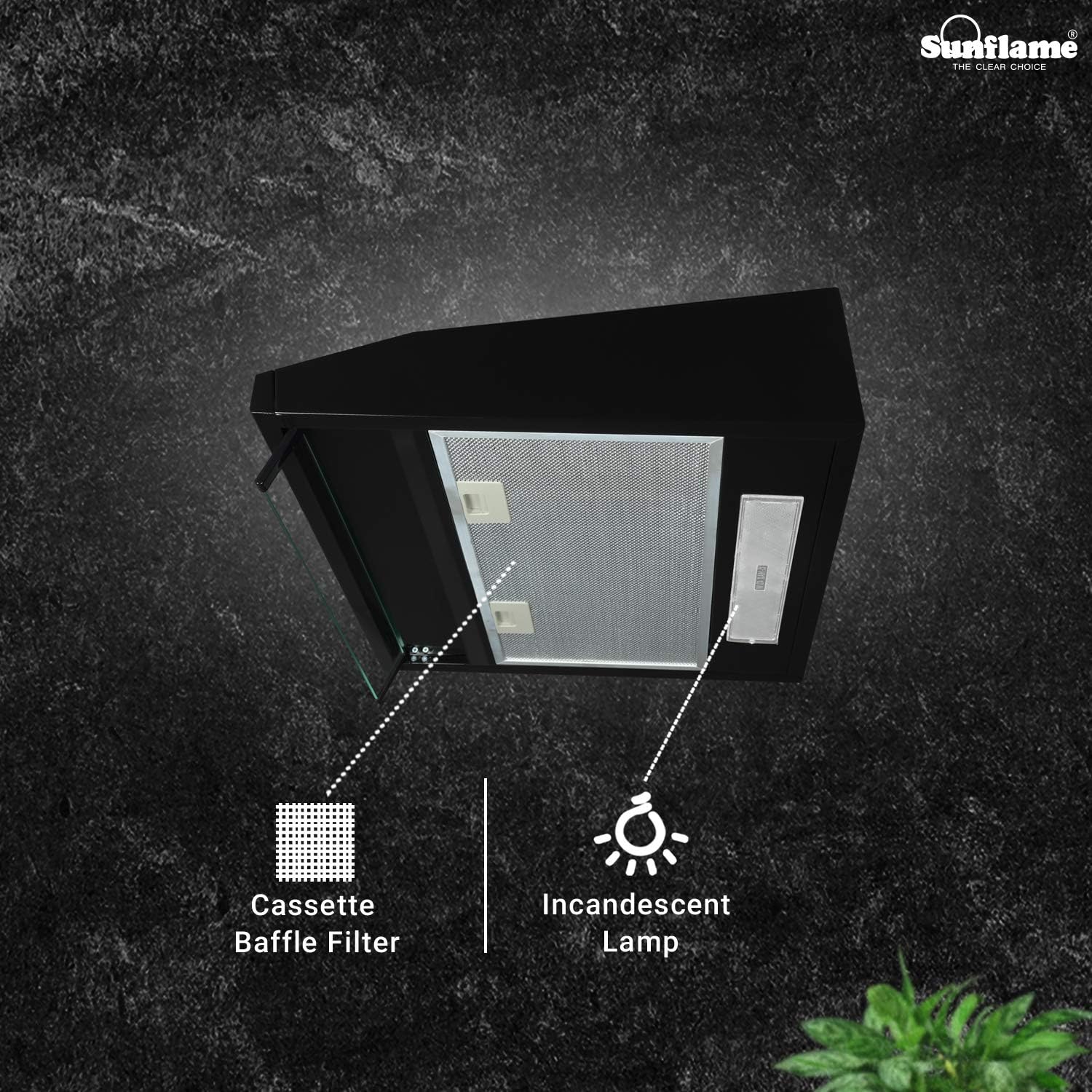 Sunflame SLIM 60 BK CF, 60 cm, 500 m??/hr Chimney (Cassette Filter, Sliding Controls, Black Powder-Coated Finish)