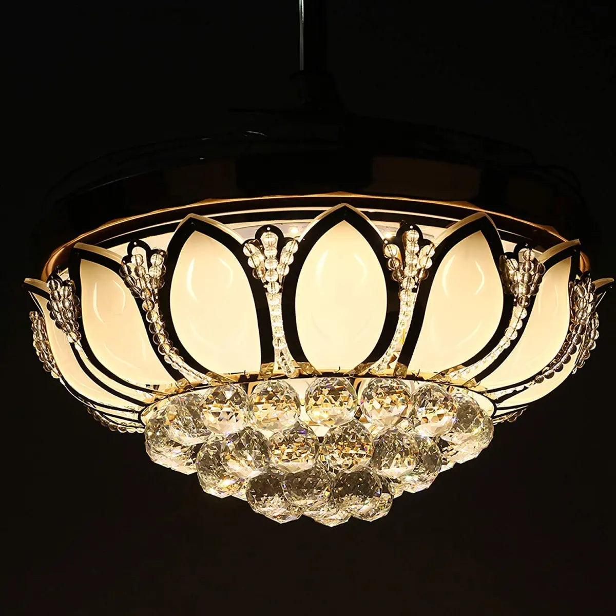 oltao Goldfinch Chandelier Fan with BLDC Motor, LED Light, Noiseless Retractable Blade, Summer/Winter mode And Remote