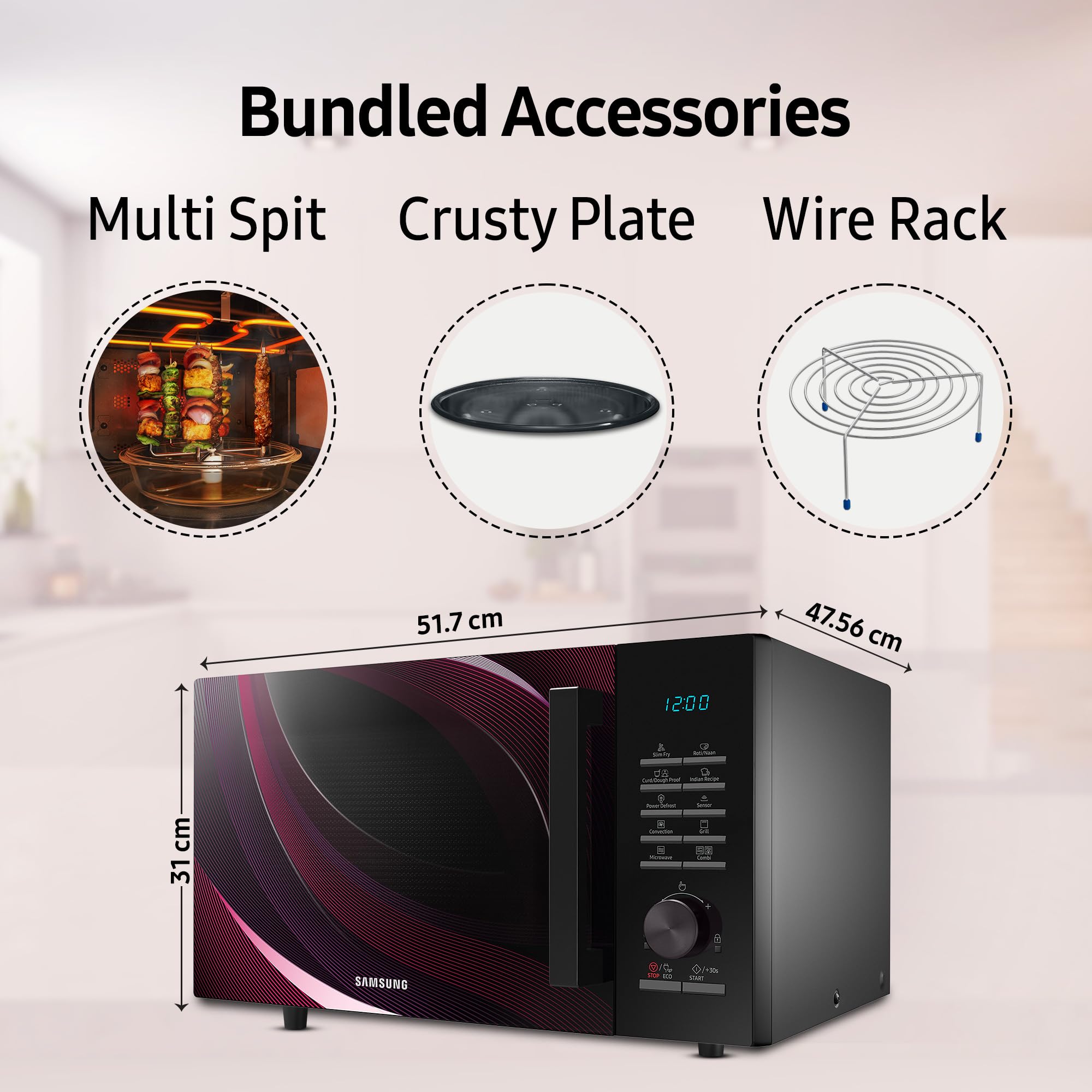 Samsung 28 L Slim Fry, Sensor Cook and Multi Split Convection Microwave Oven (MC28A5145VR/TL, Black and Pattern, 10 Yr warranty, Gift for Every Occasion)