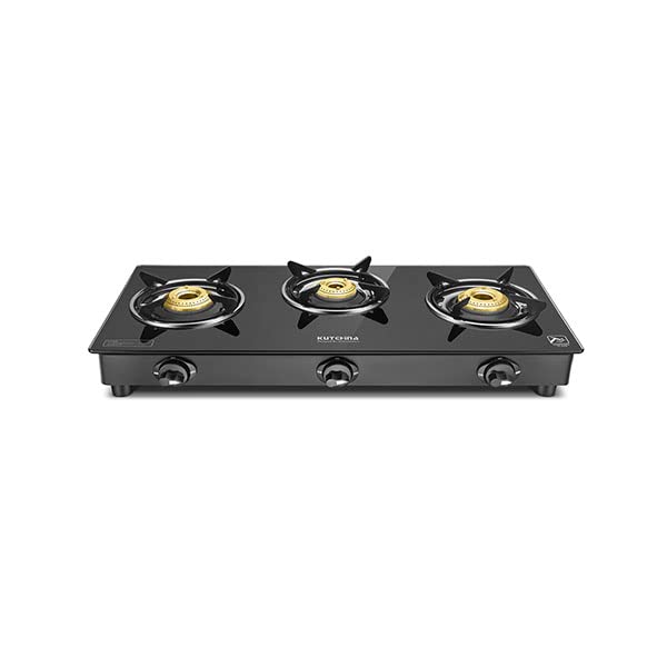 Kutchina - Pluto 3B glass top 3 burner gas stove Cooktop Manual Ignition Black