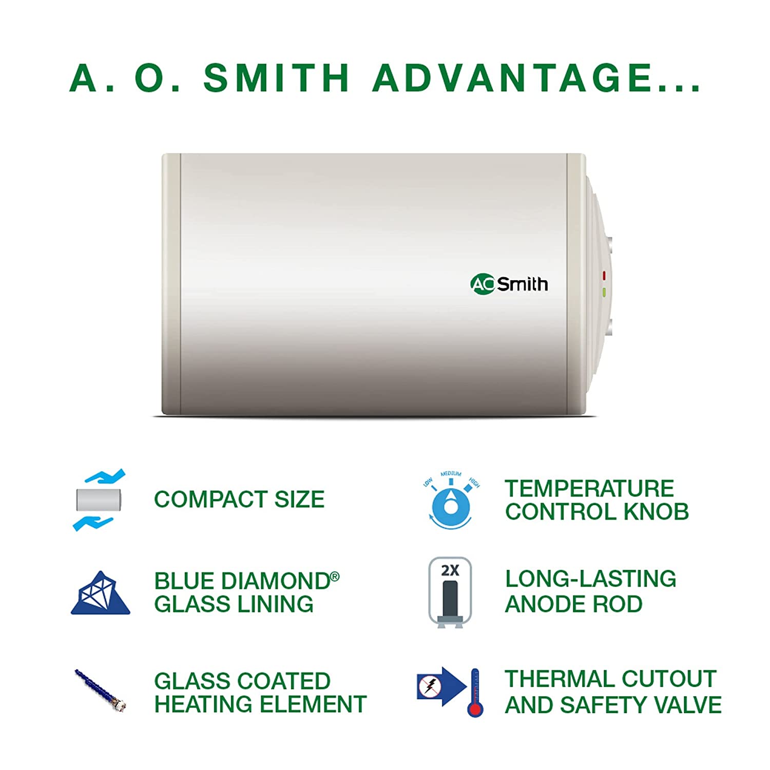 AO Smith HAS-X1-015-LHS Storage 15 Litre Horizontal Heater