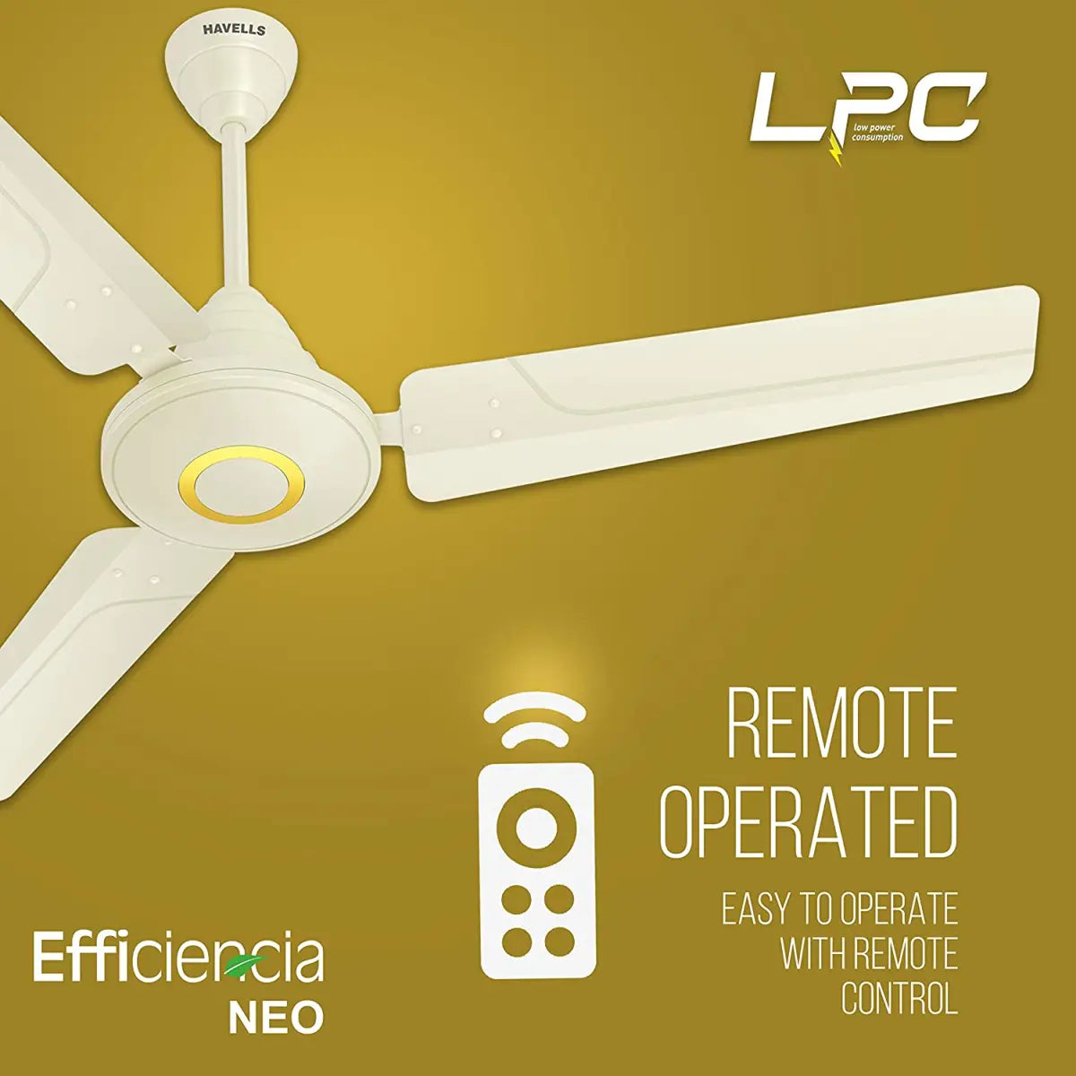 Havells Efficiencia Neo 1200mm BLDC Motor with remote Ceiling Fan (Ivory)