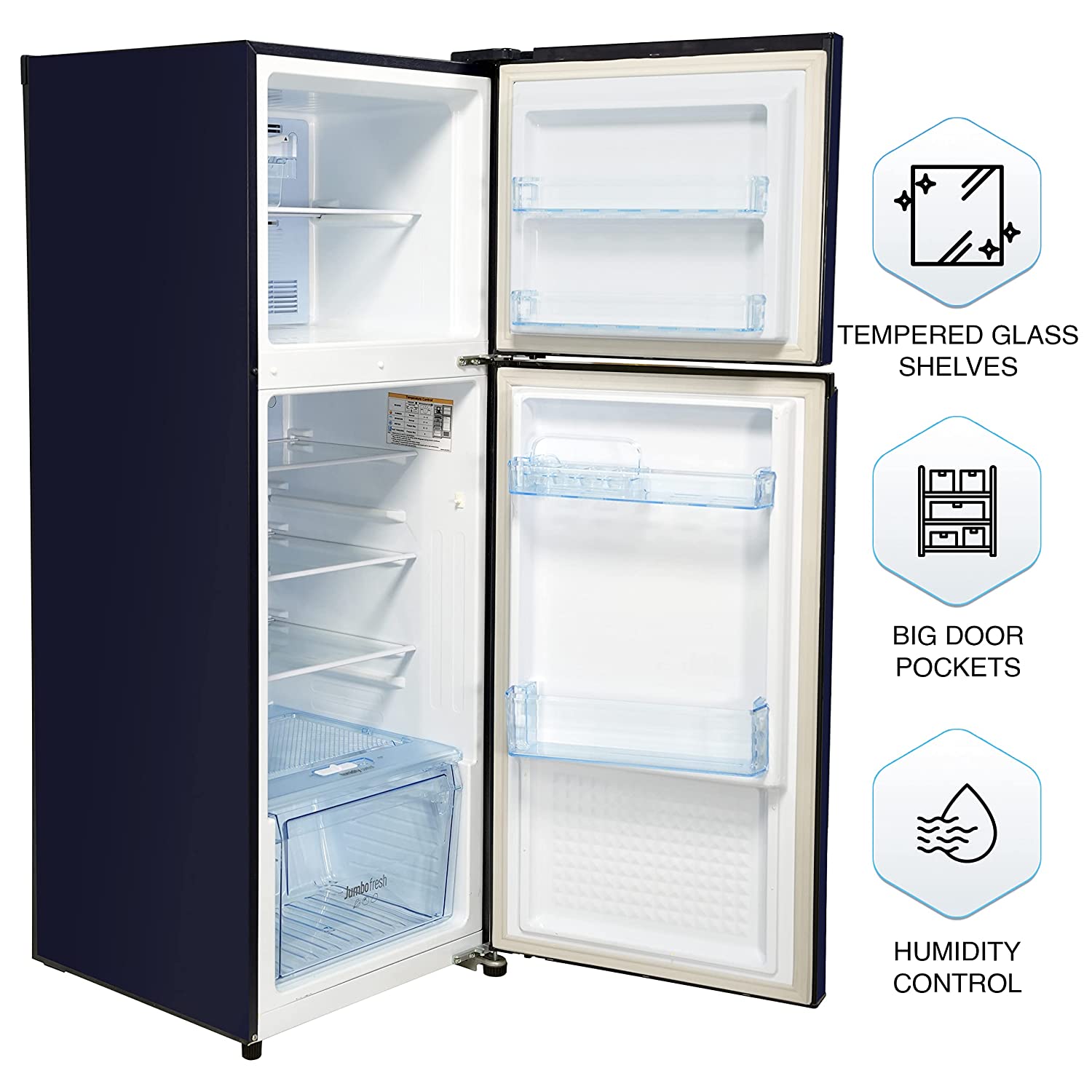 Panasonic 260 L Double Door 3 Star AI Enabled Inverter Technology Frost Free Refrigerator (NR-TH272CPAN, Ocean Blue, Jumbo Fresh Vegetable Basket,2023 Model, Net Capacity 237L)