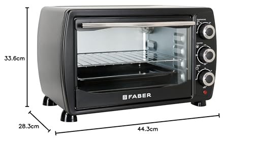 Faber 20 liter 1400 Watts OTG|Bake, Toast, Grill|4 Stage Functions, Upper & Lower Heating|Cool-Touch Handle, Heat Resistant Glass, Indicator Light, Auto-Shut, Ready Bell|Removable Crumb Tray|