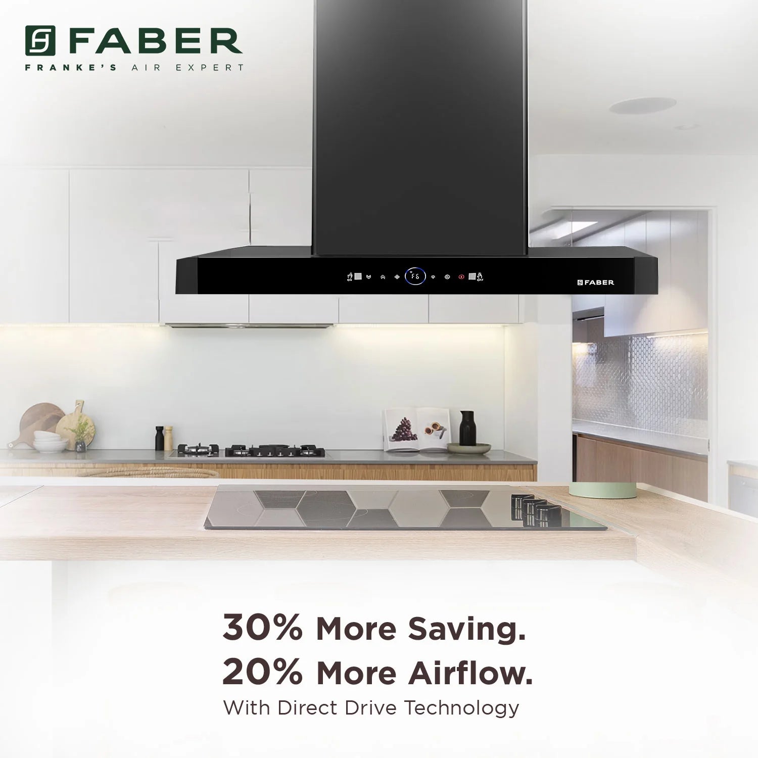 Faber BLOOM BLDC SC FL BK IN 90 Island Chimney - Sleek & Efficient Kitchen Ventilation