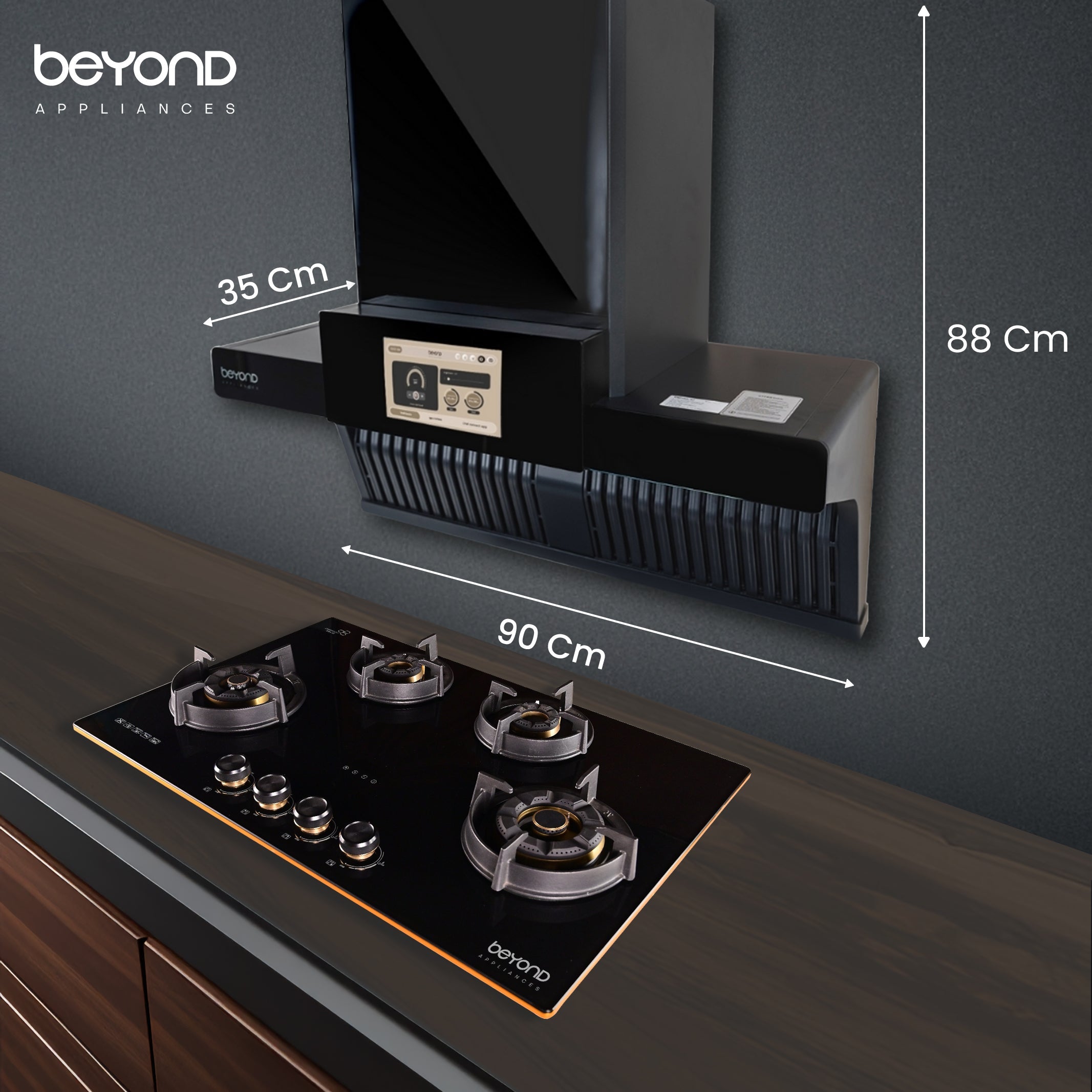 Beyond Orion 90 kitchen chimney dimensions and installation view