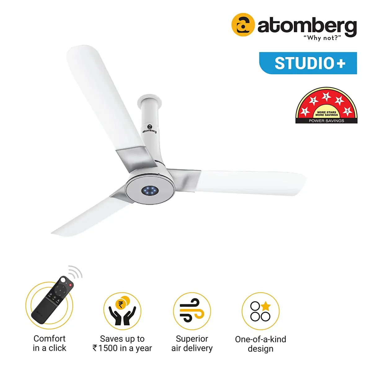 atomberg Studio BLDC மோட்டார் சீலிங் ஃபேன்ஸ் மார்பிள் ஒயிட்
