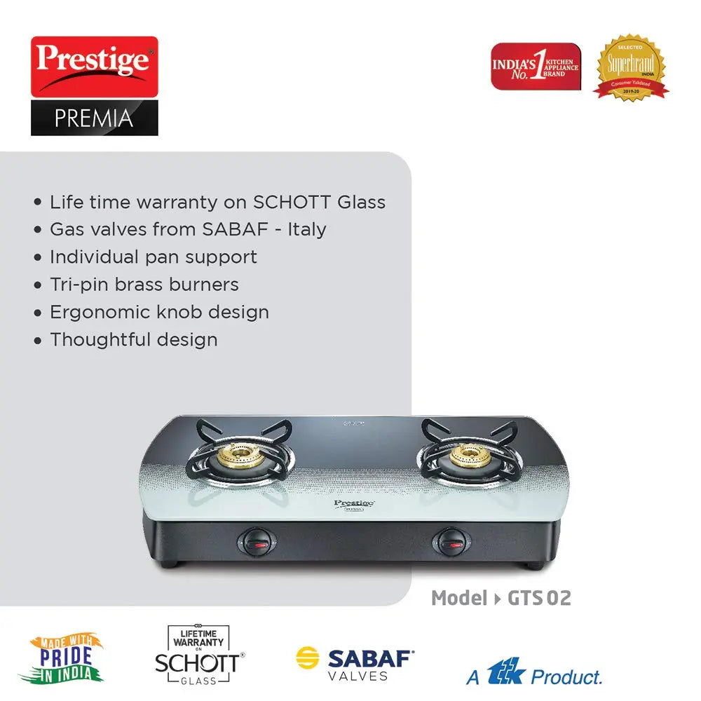 Prestige Premia GTS 02 Glass Top Gas Stoves 40078