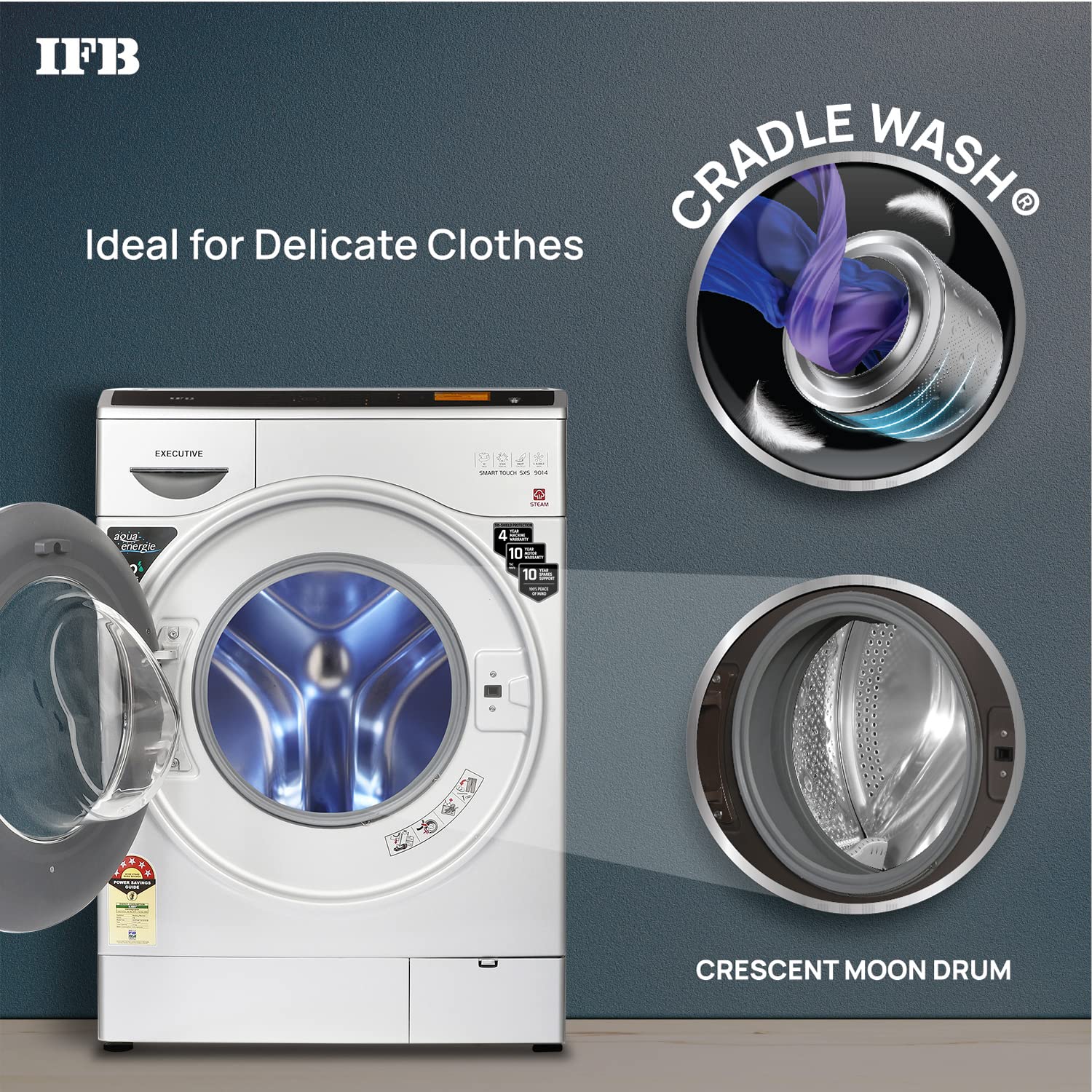 IFB 9 Kg 5 Star Front Load Washing Machine 2X Power Steam (EXECUTIVE SMART TOUCH SXS, Silver, O2 Bubble Wash, 4 years Comprehensive Warranty)