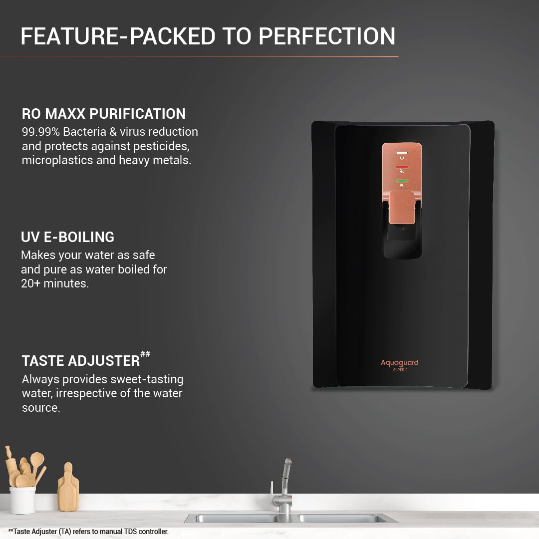 Aquaguard Superio RO+UV+TA Water Purifier with Patented Active Copper Technology & Stainless Steel Tank | Suitable for Borewell/Tanker/Municipal Water | Free Installation | 2 Free Services