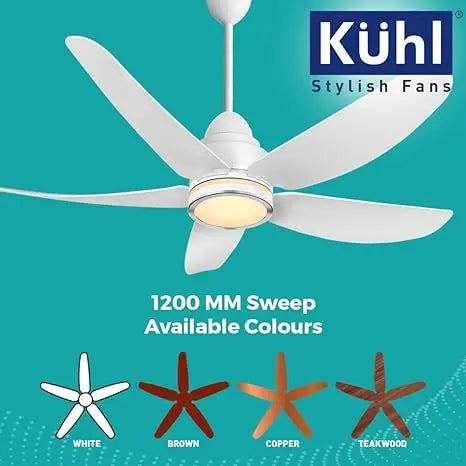 KUHL Stylish Fan Luxus C15 | 30W | BLDC Technology | 5-Star Rated | Operate on Remote-Mobile-Alexa | Night & Down Light |1200 mm sweep | Aerodynamic ABS 5 Blades | Reverse Mode | White (C15, White)