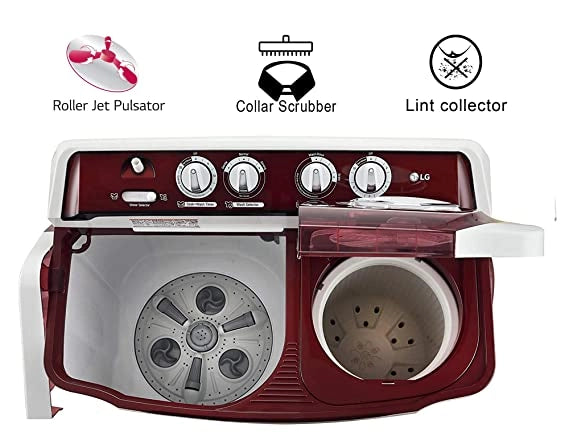 LG P7015SRAY Wash 7Kg and Spin 5.5 Kg, 4 Star, Rust Free Body, Roller Jet Pulsator, Wind Jet Dry, Color: Burgundy