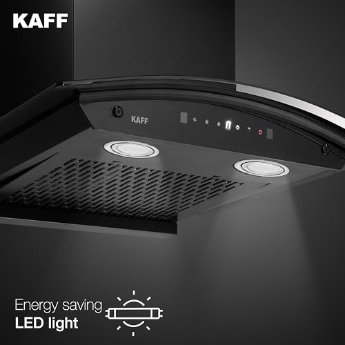 KAFF K-Series KEC 90A Curved Glass Filterless Auto Clean Kitchen Chimney, 90 CM, 1450 m3/hr Suction Capacity with Touch & Motion Sensor, 2 Years Comprehensive Warranty and Lifetime on Motor*