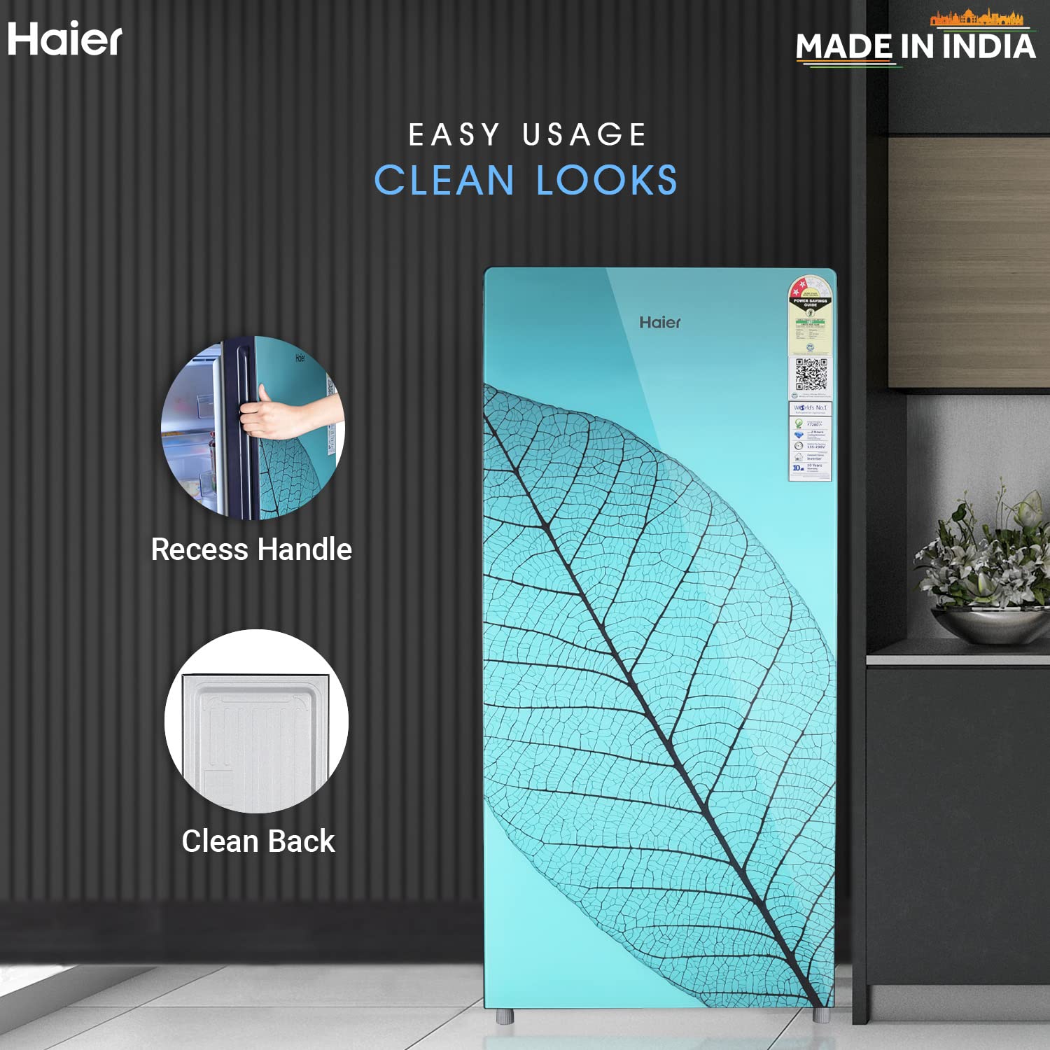 Haier 185L Refrigerator HED-19TGG-N, Holyleaf Glass
