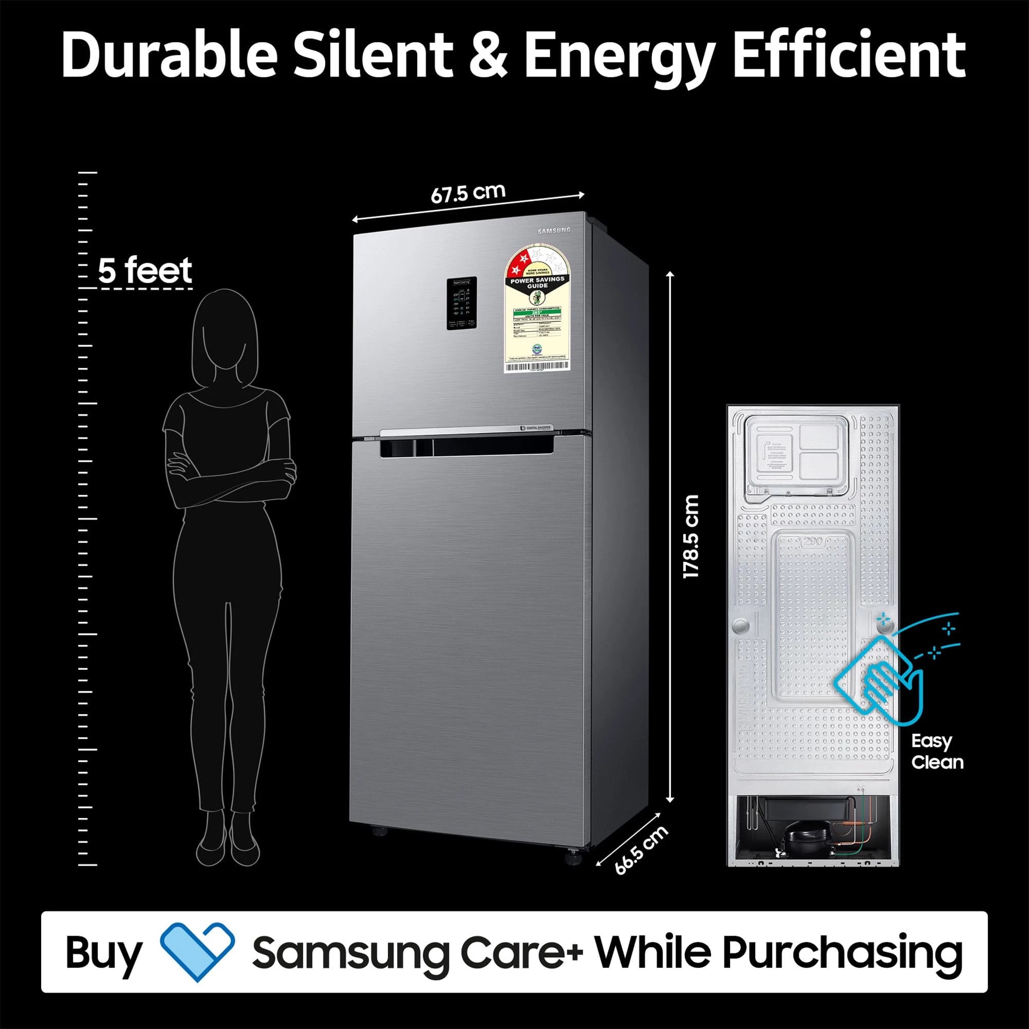 Samsung 385 L, 2 Star, Convertible 5-in-1 Digital Inverter, with Display Frost Free Double Door Refrigerator (RT42C5532S9/HL, Silver, Refined Inox)
