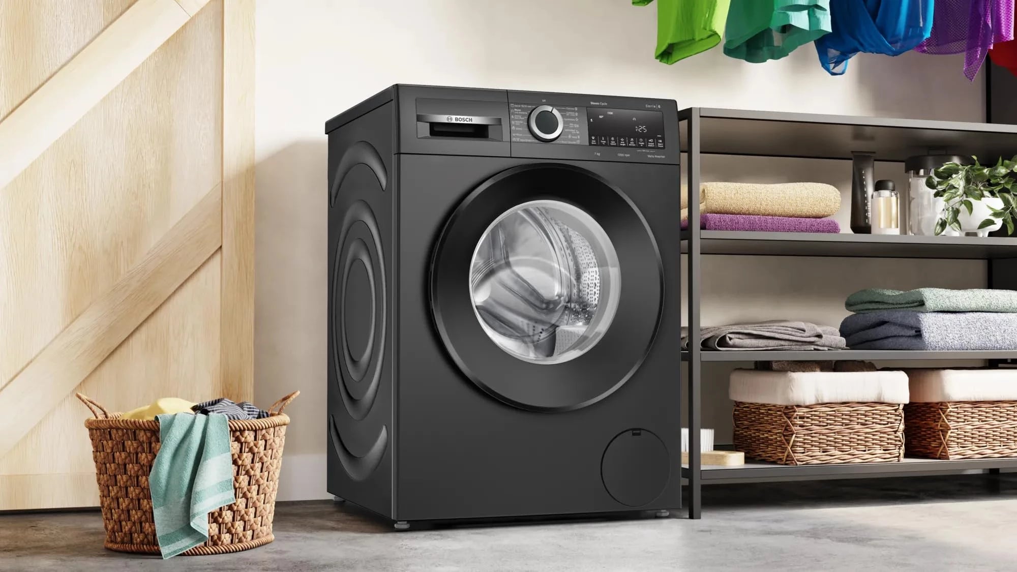 Bosch 7 kg 5 Star Fully-Automatic Front Loading Washing Machine (WGA12208IN, Black Grey,Anti Wrinkle, In-Built Heater)
