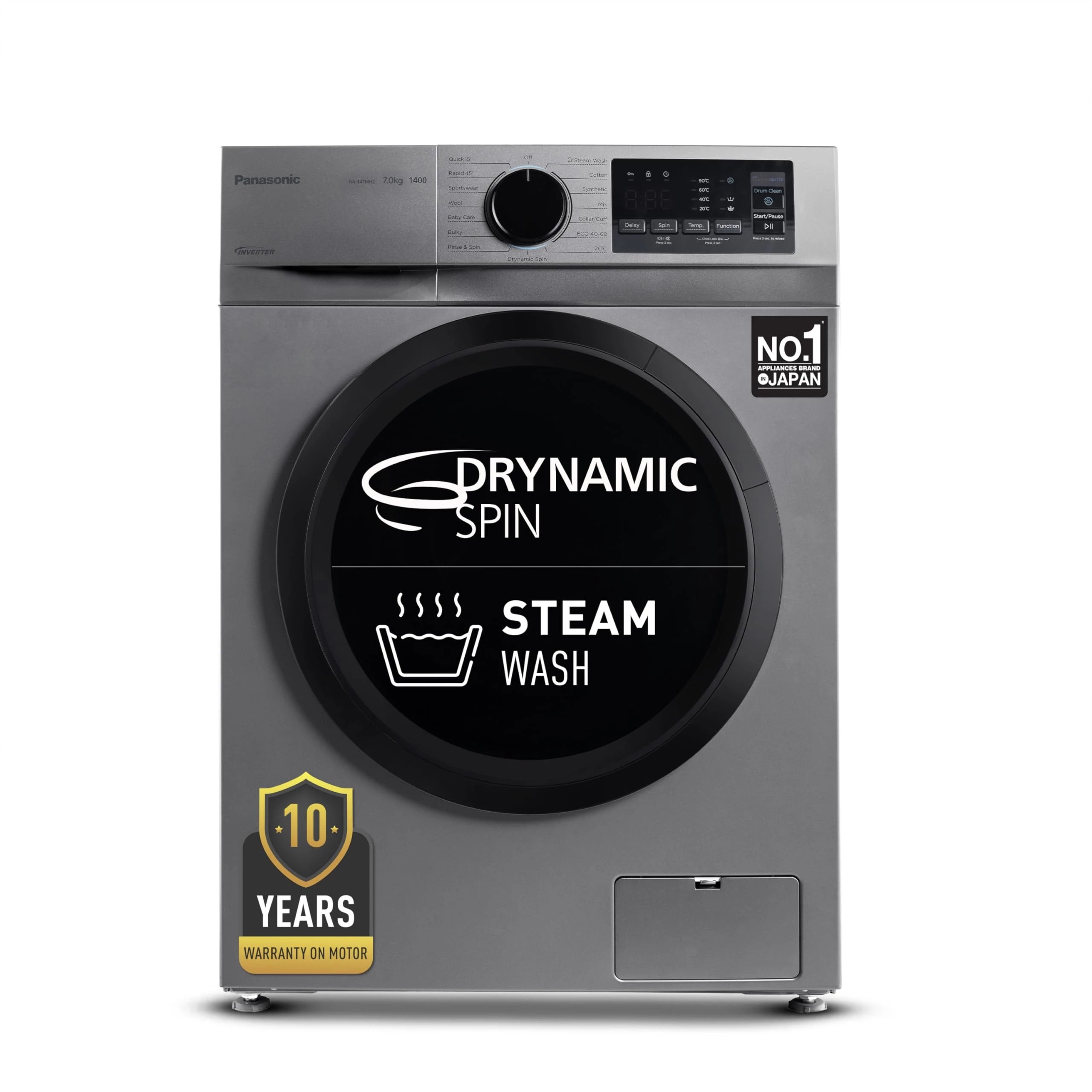 Panasonic 7 kg 5 Star Inverter Fully Automatic Front Loading Washing Machine with Built-In Heater (NA-147MH2L01, Dark Silver, 2024 Model)