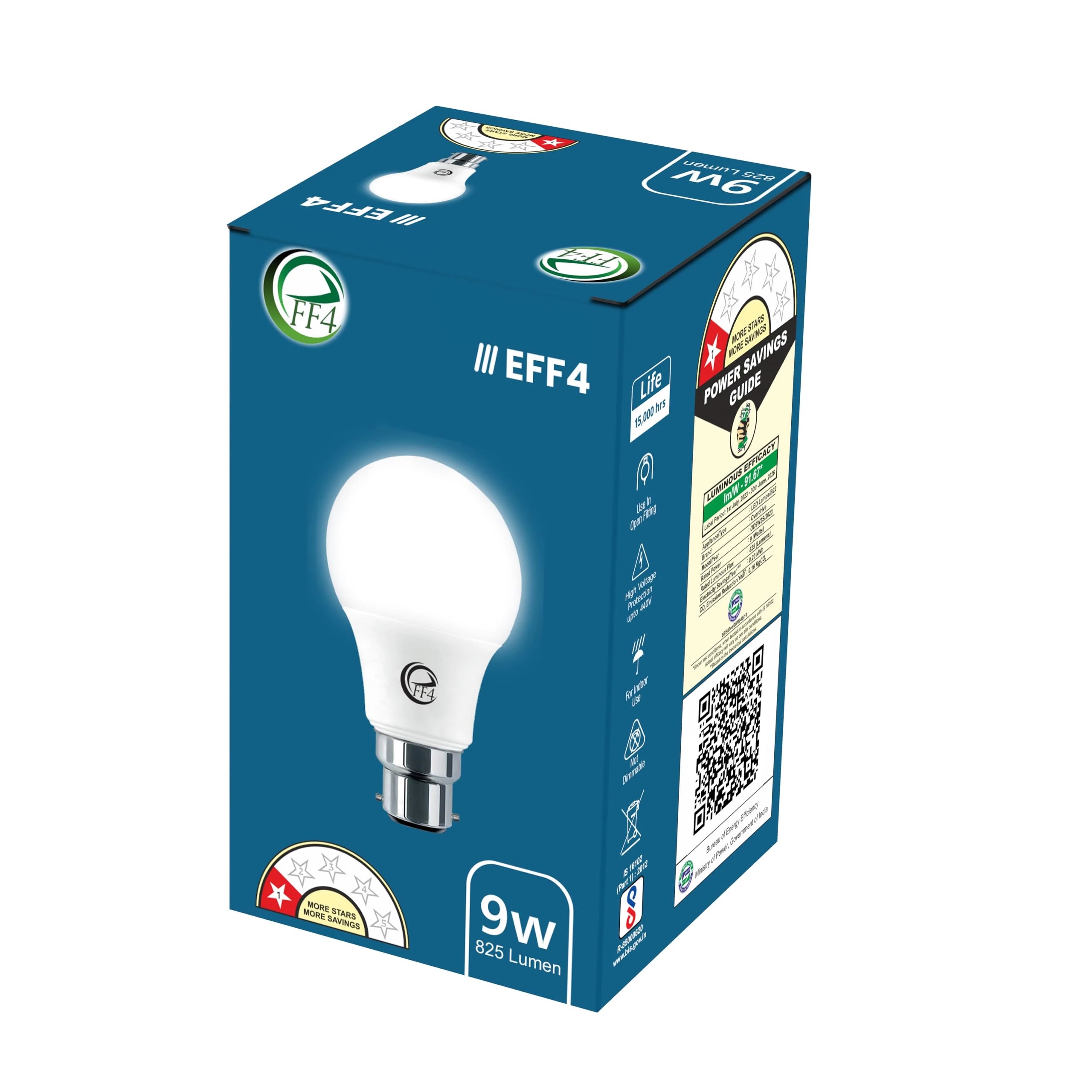 eFF4 ஓவர் டிரைவ் 9W எனர்ஜி சேவிங் LED லைட் பல்ப், B22 பயோனெட் பேஸ், வெள்ளை, வட்ட வடிவம்