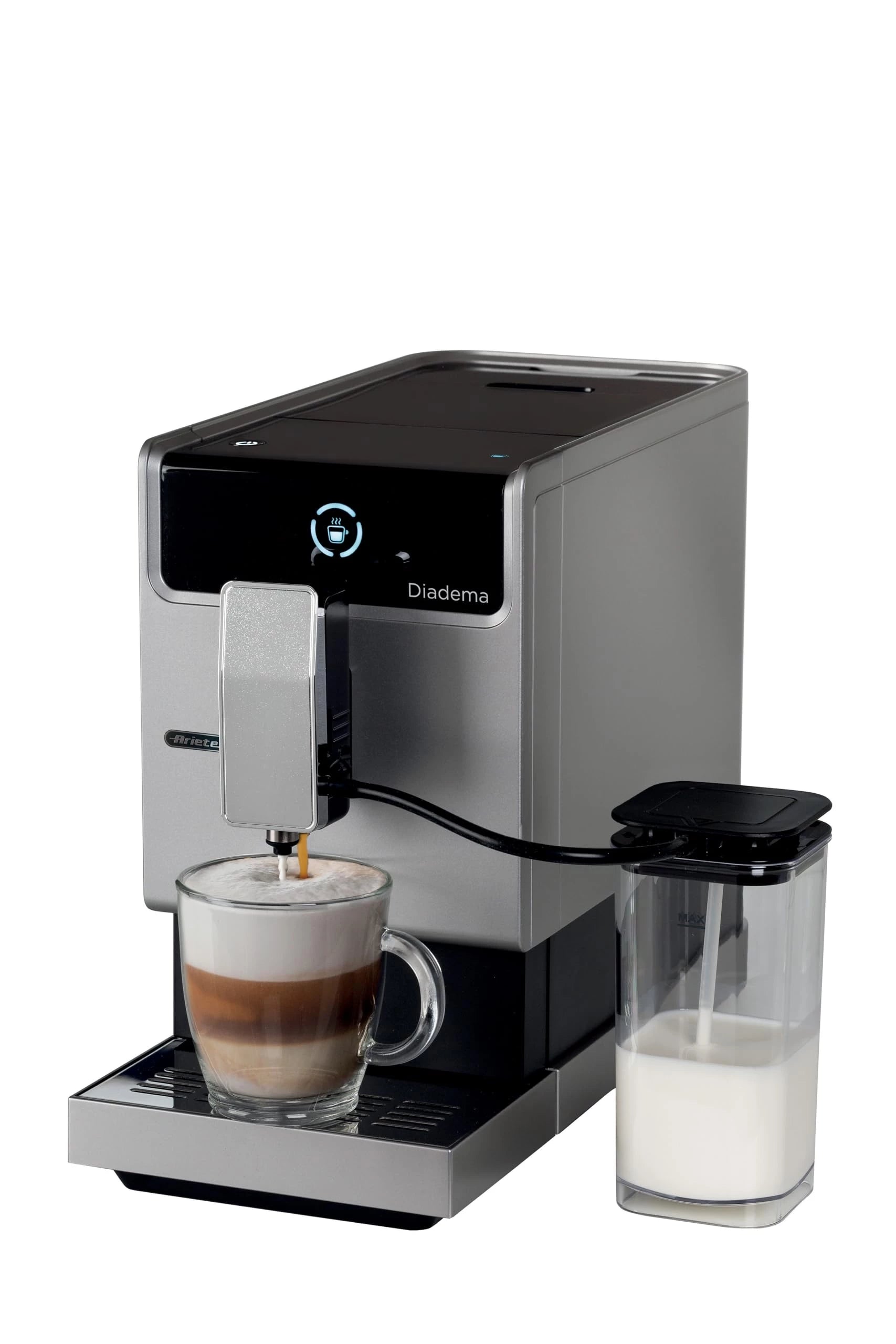 Ariete Fully Automatic Bean To Cup Coffee Machine With Built in Grinder, One Touch Espresso Cappuccino Latte Machiato Maker, Italian design, 19 Bar, Best for Home & Office, ART1451,Metallic