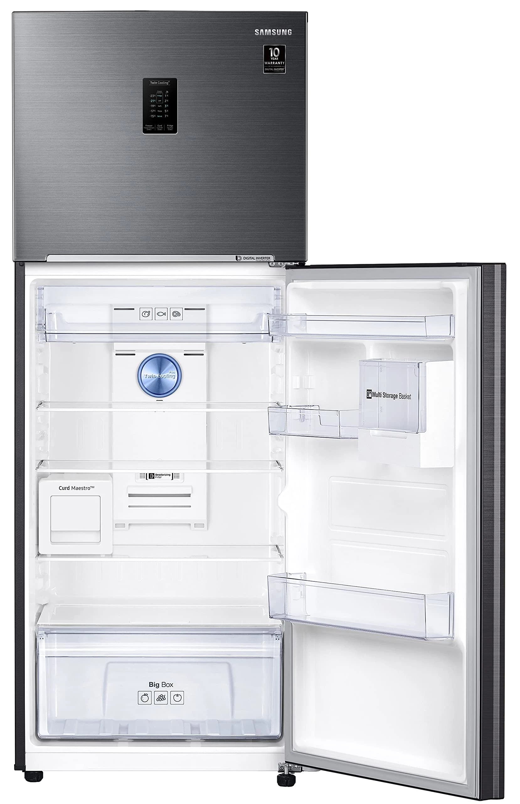 Samsung 376L 2 Star Inverter Frost-Free Convertible 5 In 1 Curd Maestro Double Door Refrigerator Appliance (RT42C5C52BS/HL,Black Inox)