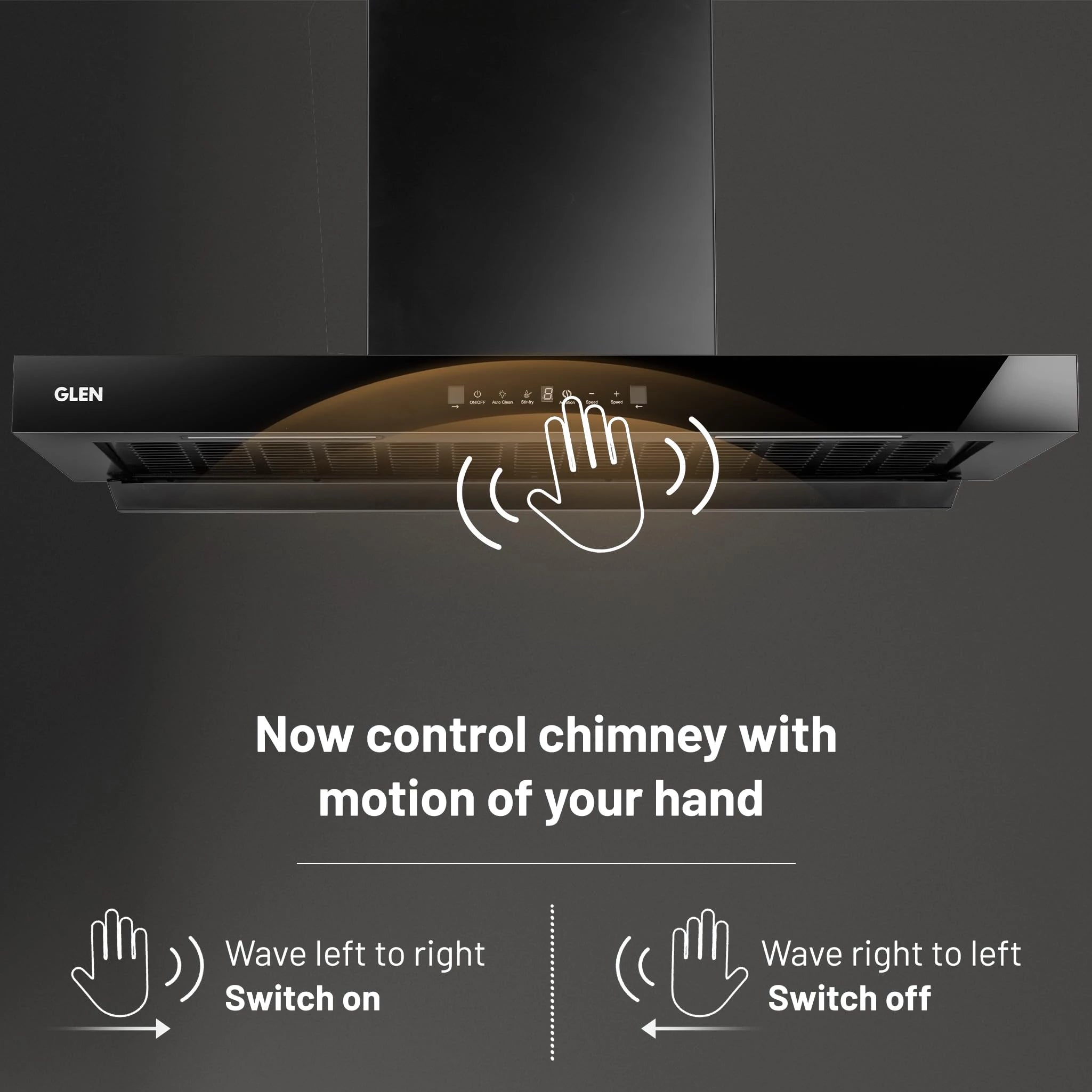 Glen 90cm 1400 m³/hr BLDC T- Shape Kitchen Chimney| Intelligent Auto Clean|Aeration | Filterless|(Hood Selena BLDC 90,Touch & Gesture Control,Black)