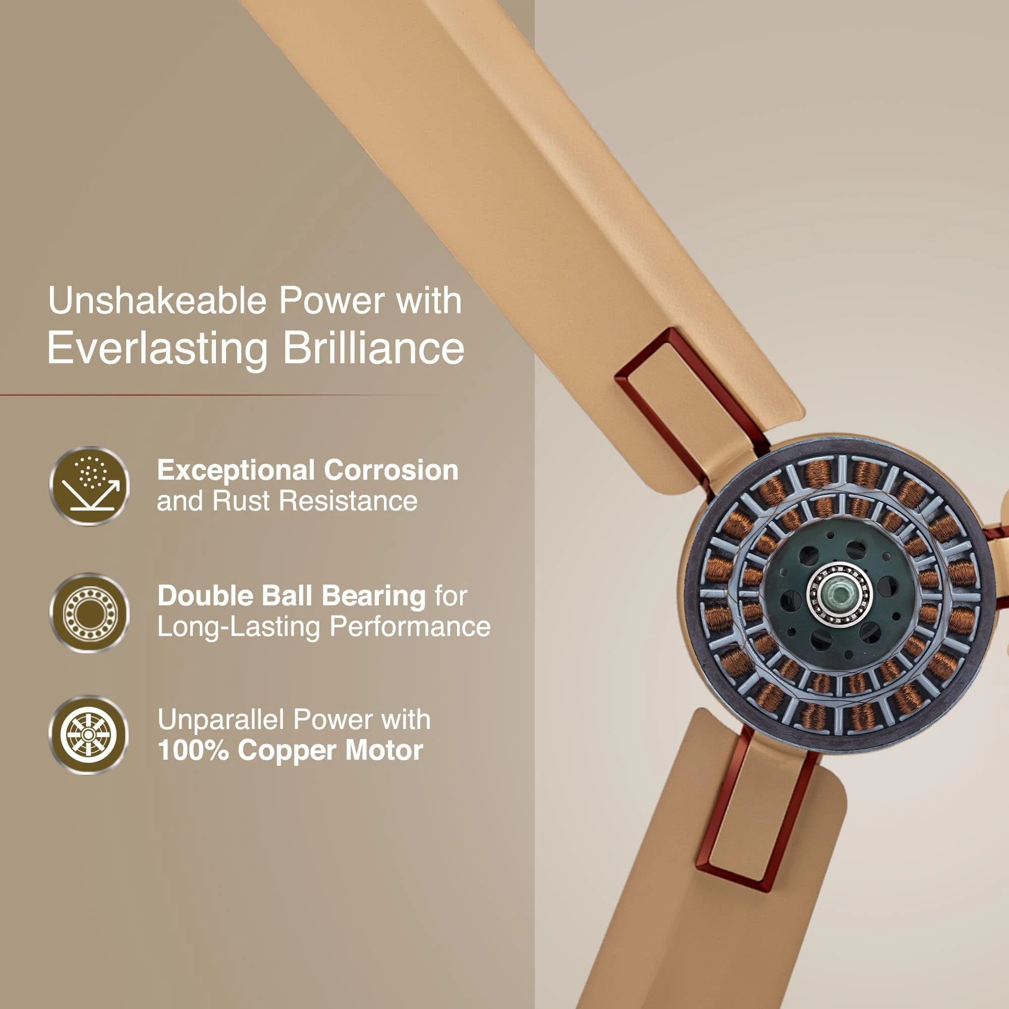 V-Guard Exado Pro AS: Anti Dust High Speed Ceiling Fan for Home | Energy Efficient | 400 RPM | 240 m3/min Air Delivery | Dust Repellent Tech | Easy to Clean | IMPERIAL GOLD