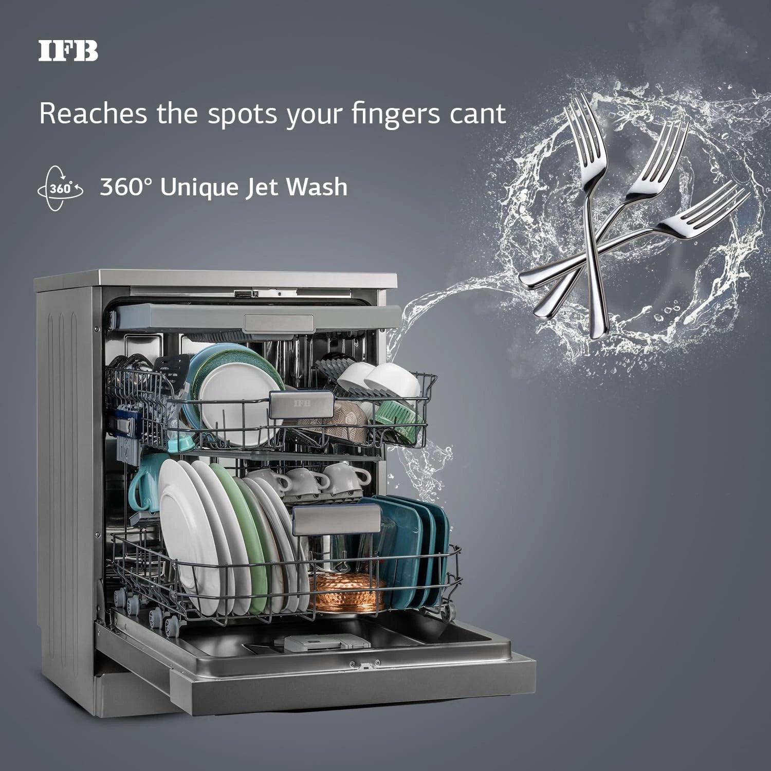 IFB 16 Place Settings with DeepClean® Technology Powered by AI Freestanding Dishwasher (Neptune SX16, Pearl Grey, Auto Door Open for Effective Drying, Interior LED Lighting)