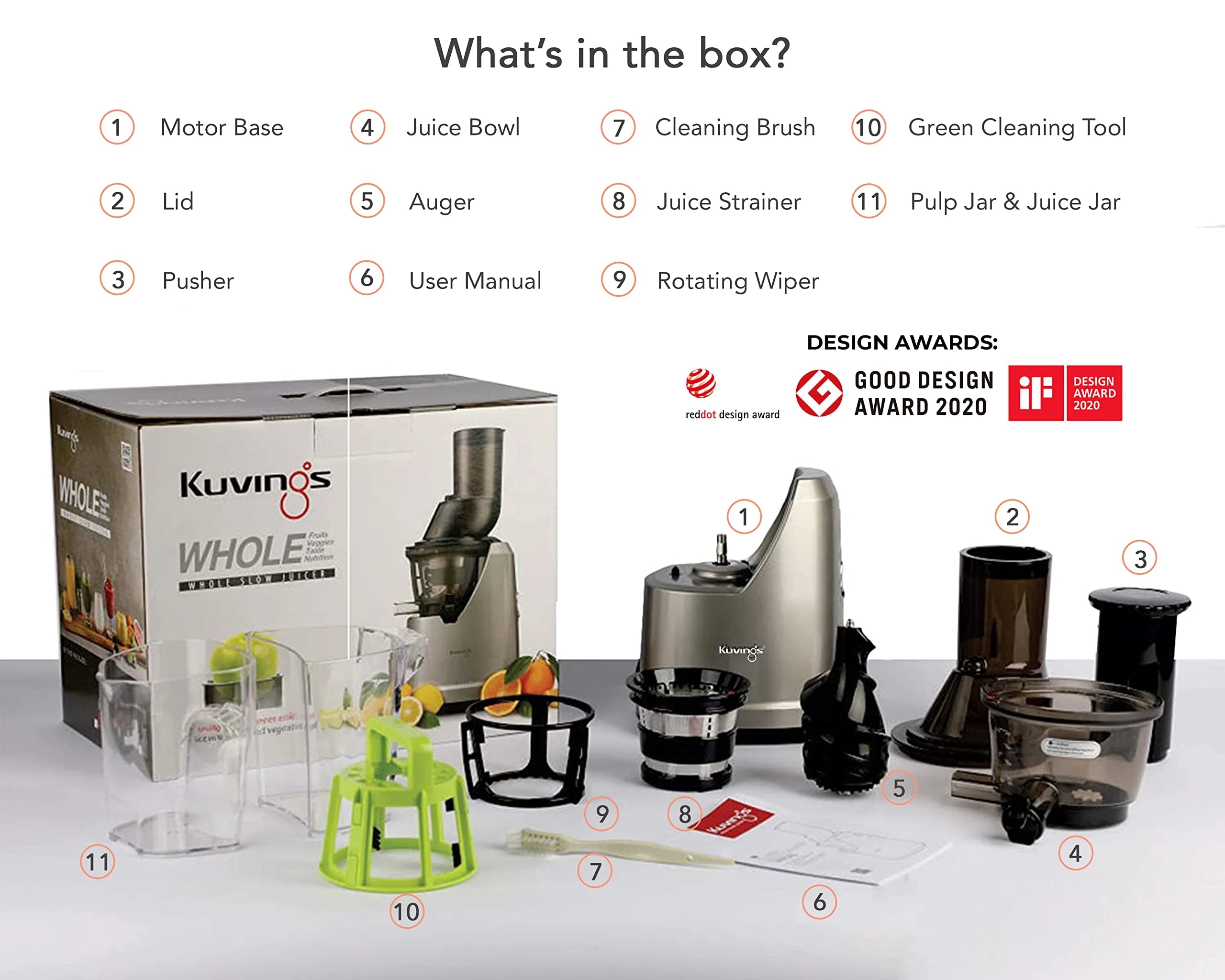 Kuvings B1700 Dark Silver Professional Cold Press Whole Slow Juicer, Patented JMCS Technology for 10% More Juice, All-in-1 Fruit & Vegetable Juicer,12 Years warranty,Home Service Across India (Dark Si