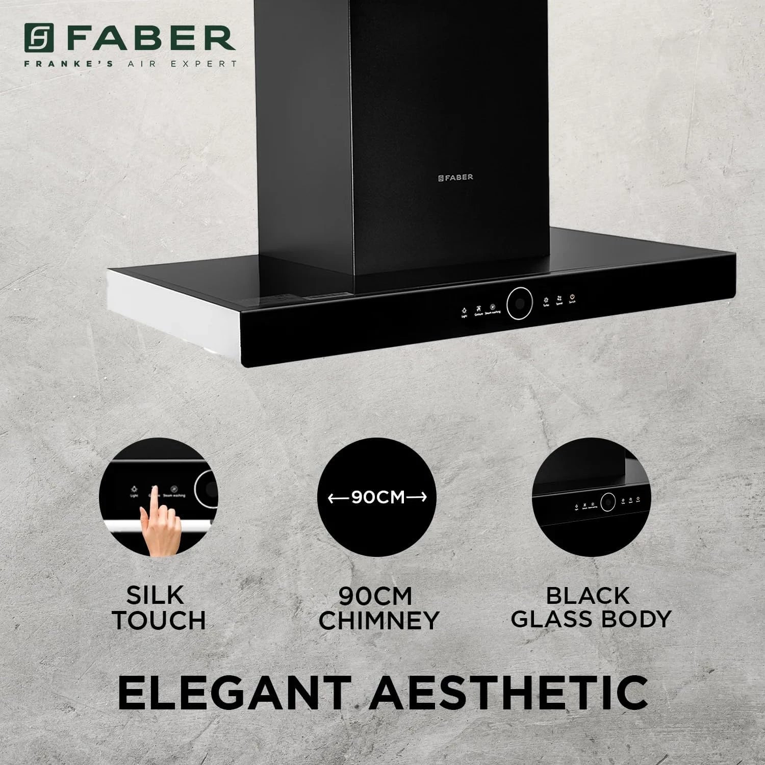 Faber 90cm 1500 m³/hr ThunderBolt Chimney |Steam Clean Technology |Powerful Turbo Speed |SS Oil Collector |Silent Hood (52dB)|5Yrs Product,12Yrs Motor Warranty by Faber|Hood ThunderBolt FL SW SC BK 90