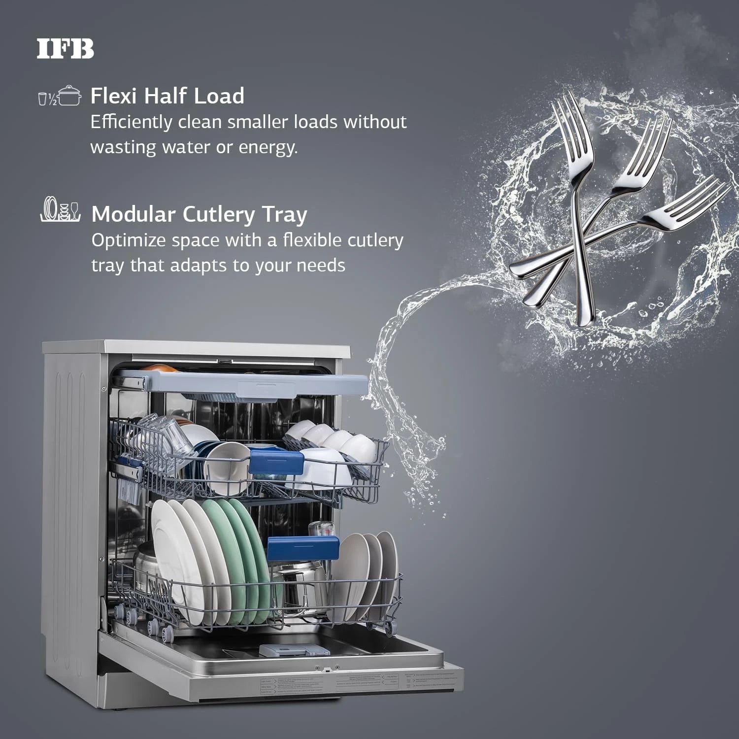 IFB 15 Place Settings with DeepClean® Technology Freestanding Dishwasher (Neptune VX15, Dark Silver, 70° Hot Water Wash with Hygienic Steam Drying, Perfect for Indian Utensils)