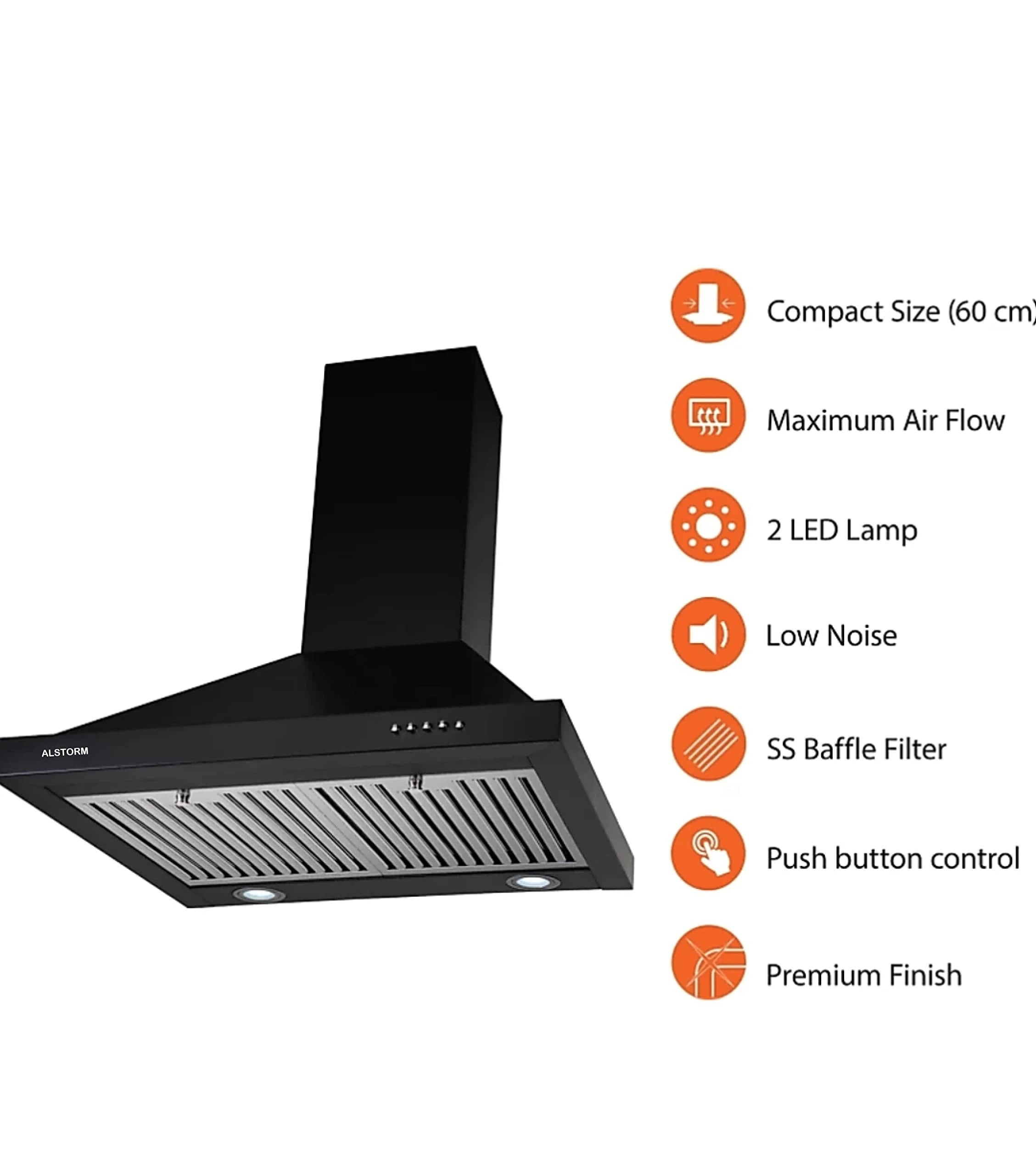 Alstorm Delta BK 60 Pb Chimney, 900 m3/HR, 2 Baffle Filter, Black
