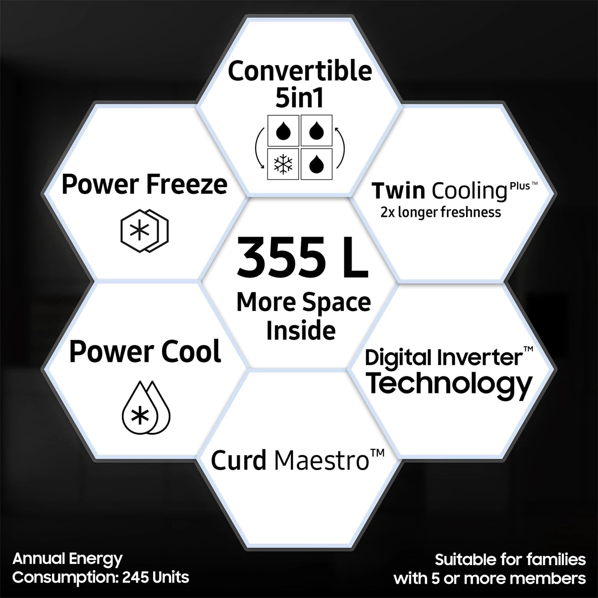 Samsung 355L 2 Star Inverter Frost-Free Convertible 5 In 1 Curd Maestro Double Door Refrigerator (RT39C5C32DX/HL,Luxe Brown)
