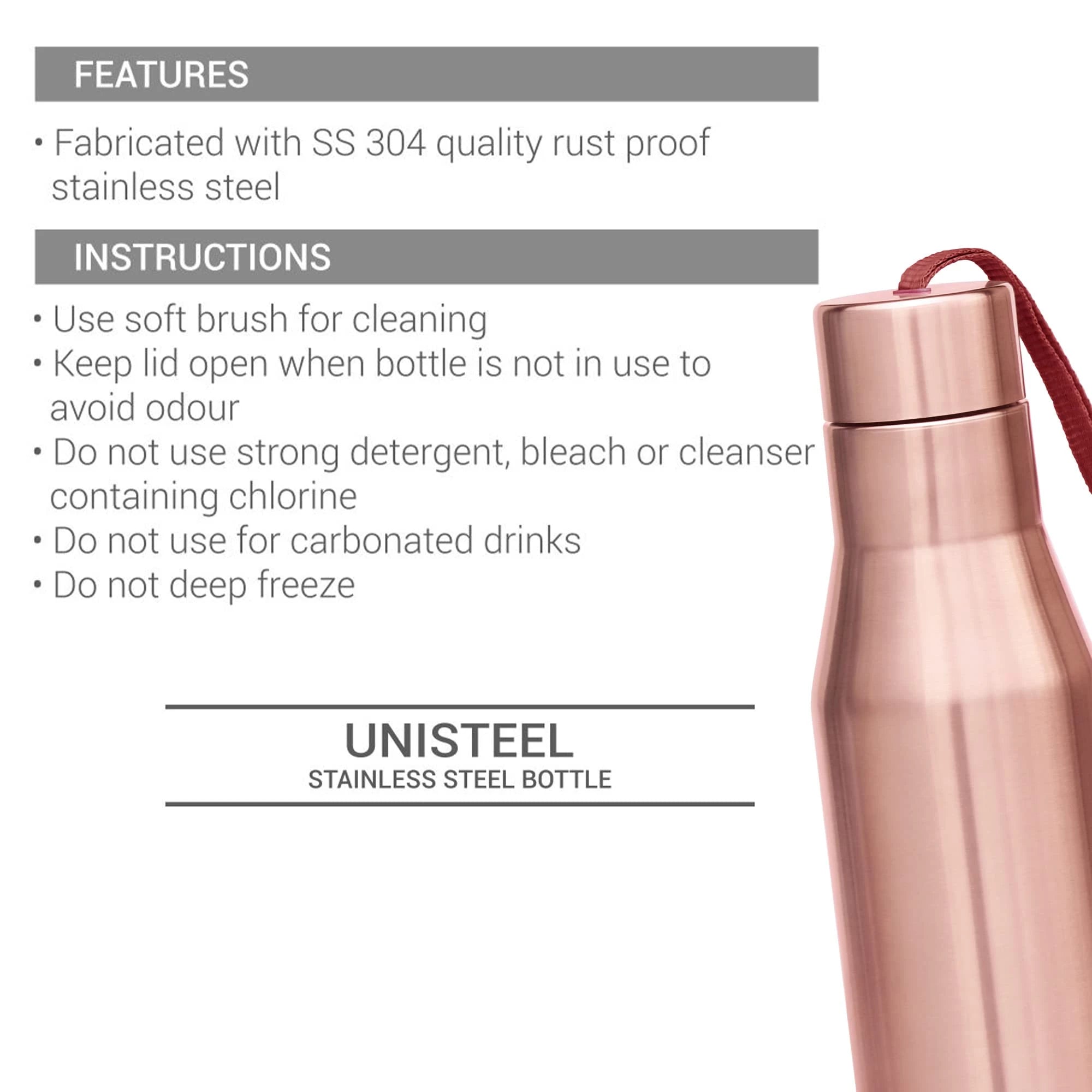 MILTON Super 750 Single Wall Stainless Steel Bottle, 650 ml, Copper | Leak Proof | Office, Gym, Home, Kitchen, Hiking, Treking, Travel | Pack of 1