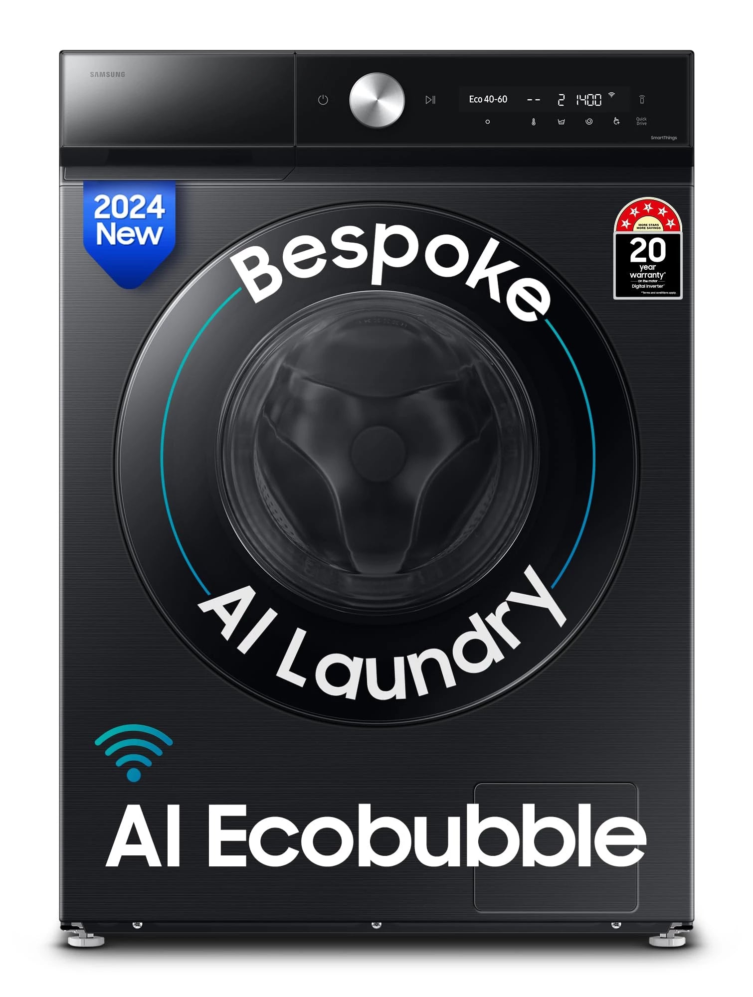 Samsung 12 kg, 5 Star, AI Control, Super Speed, Wi-Fi, Hygiene Steam with Inbuilt Heater, Digital Inverter, Fully-Automatic Front Load Washing Machine (WW12DB8B54GBTL, Black)