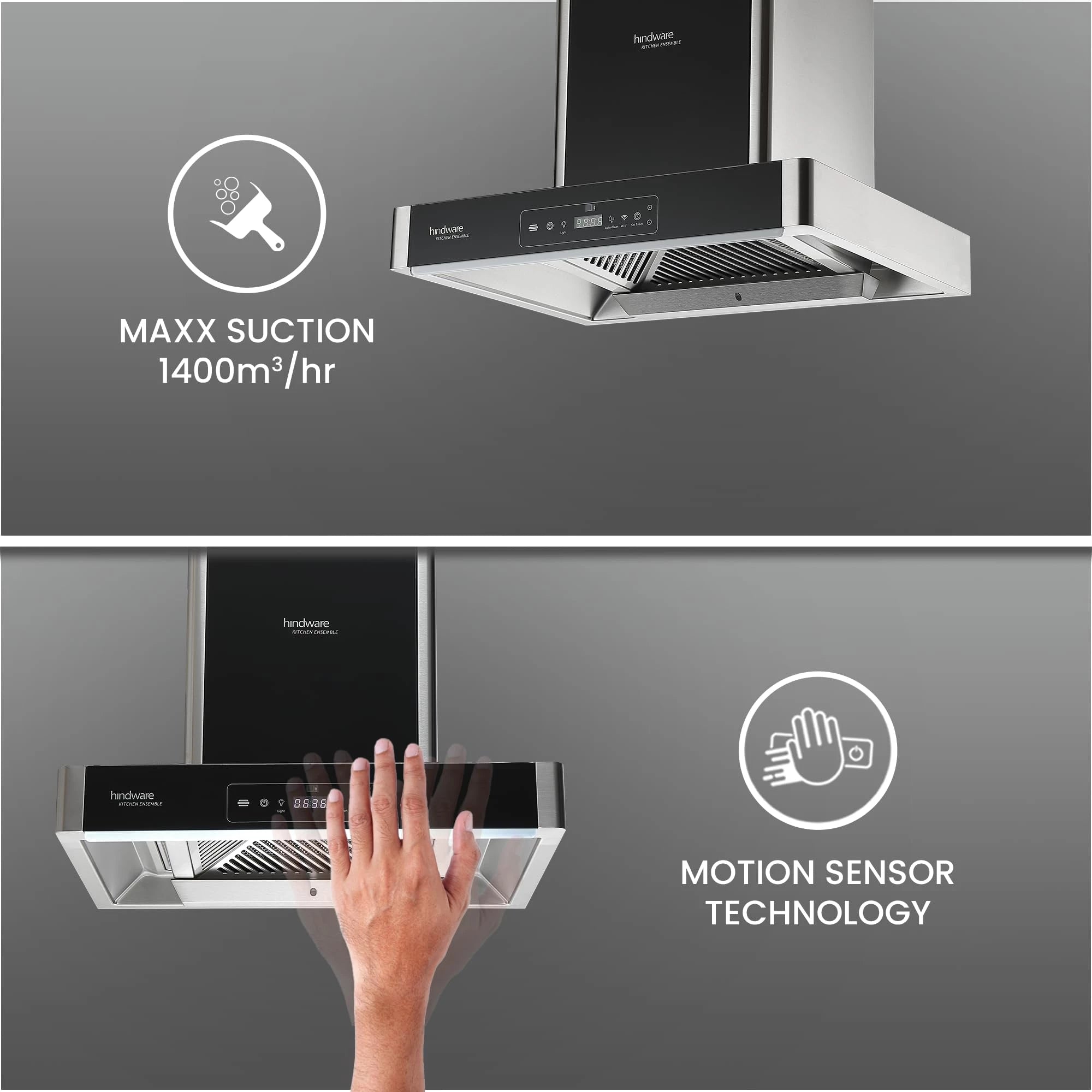 Hindware Smart Appliances Optimus iPro 60 BLDC Kitchen Chimney with Thermal Autoclean Maxx Suction 1900 m3/hr | Efficient Energy | IoT-Enabled | Motion Sensor technology